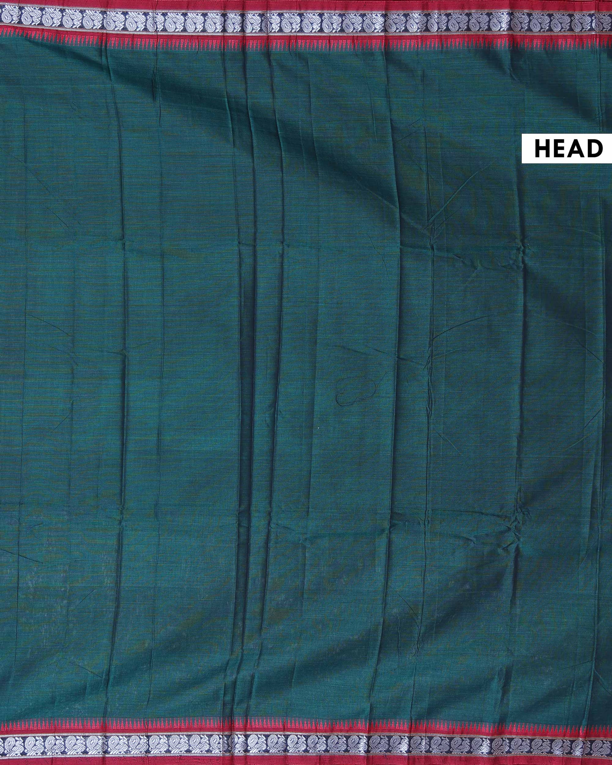 Traditional Narayanpet Cotton Saree with Heritage Temple Design Border and Elaborate Traditional Weaving - Dark Green