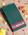 Traditional Narayanpet Cotton Saree with Heritage Temple Design Border and Elaborate Traditional Weaving - Dark Green