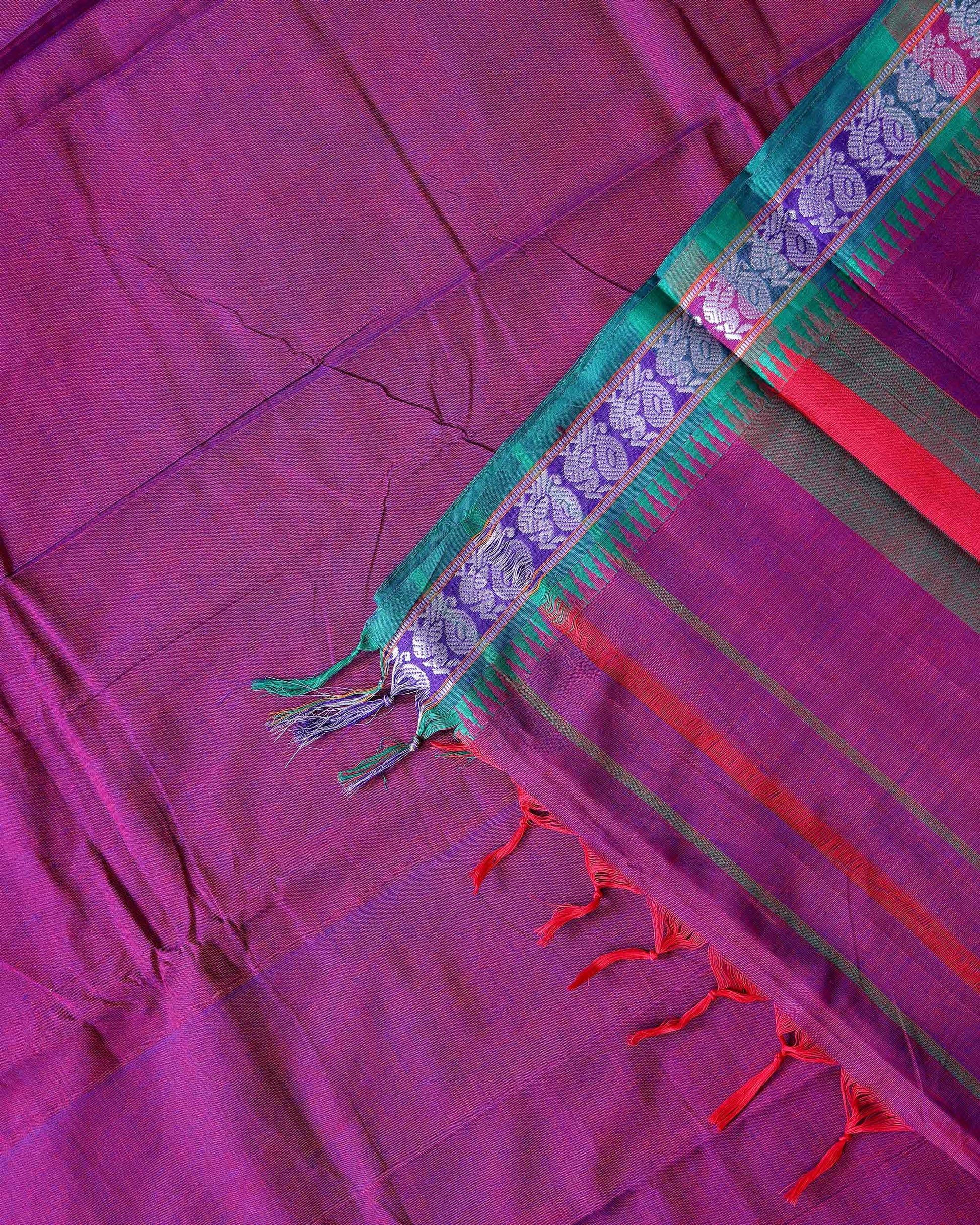 Traditional Narayanpet Cotton Saree with Heritage Temple Design Border and Elaborate Traditional Weaving - Purple
