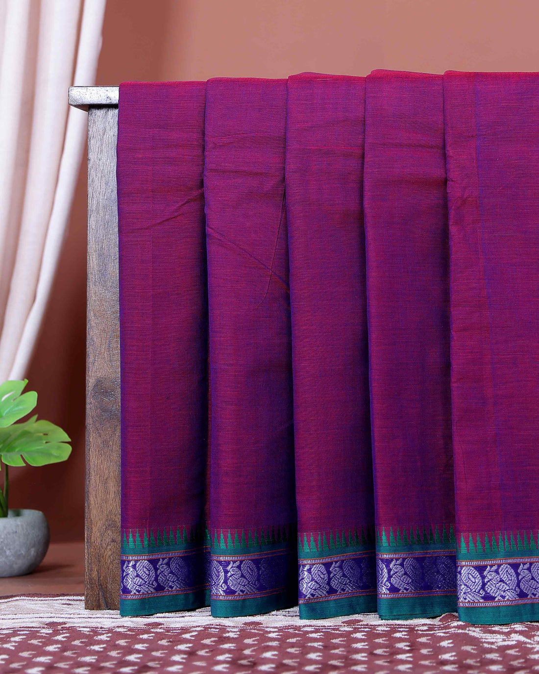 Traditional Narayanpet Cotton Saree with Heritage Temple Design Border and Elaborate Traditional Weaving - Purple