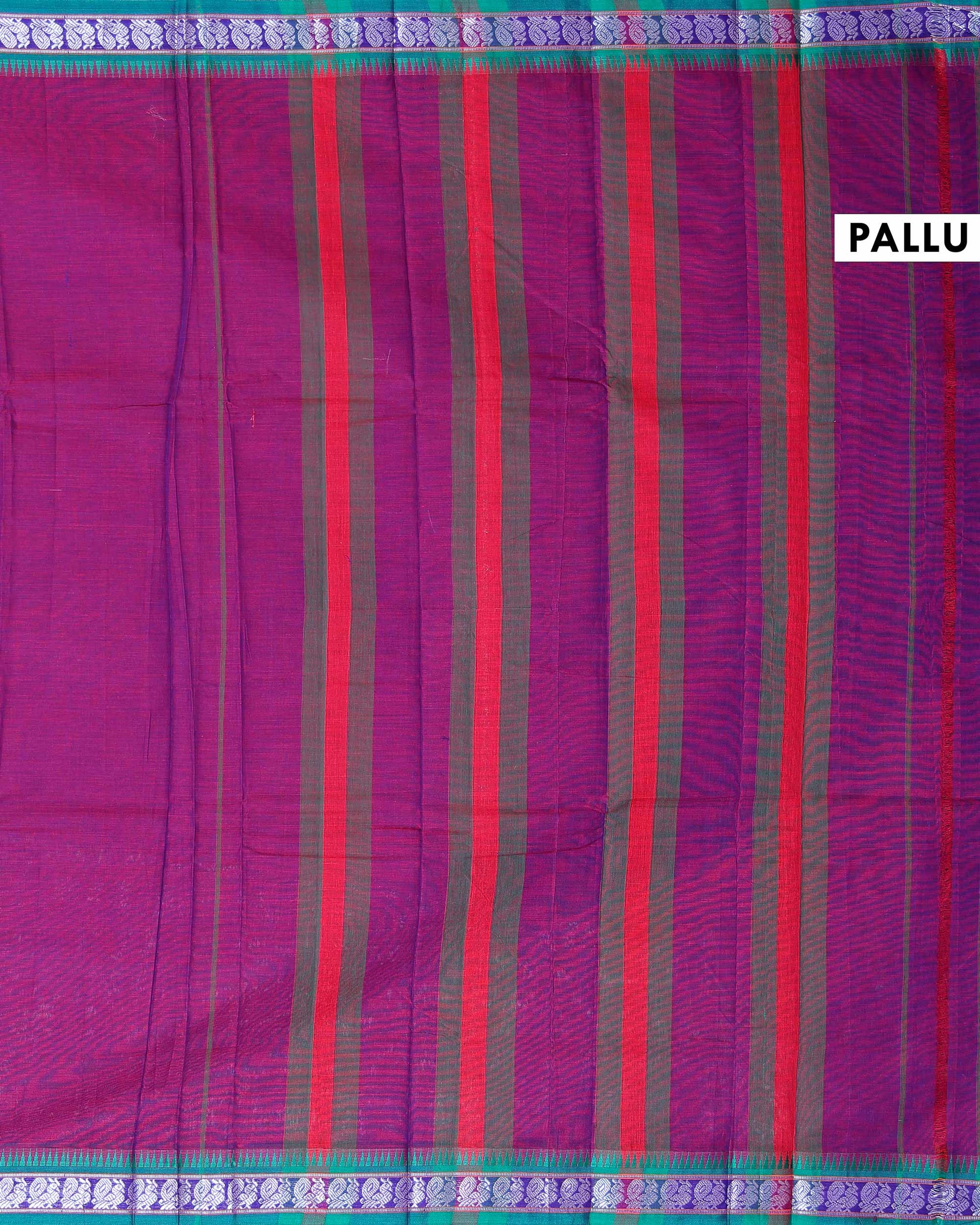 Traditional Narayanpet Cotton Saree with Heritage Temple Design Border and Elaborate Traditional Weaving - Purple