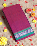 Traditional Narayanpet Cotton Saree with Heritage Temple Design Border and Elaborate Traditional Weaving - Purple