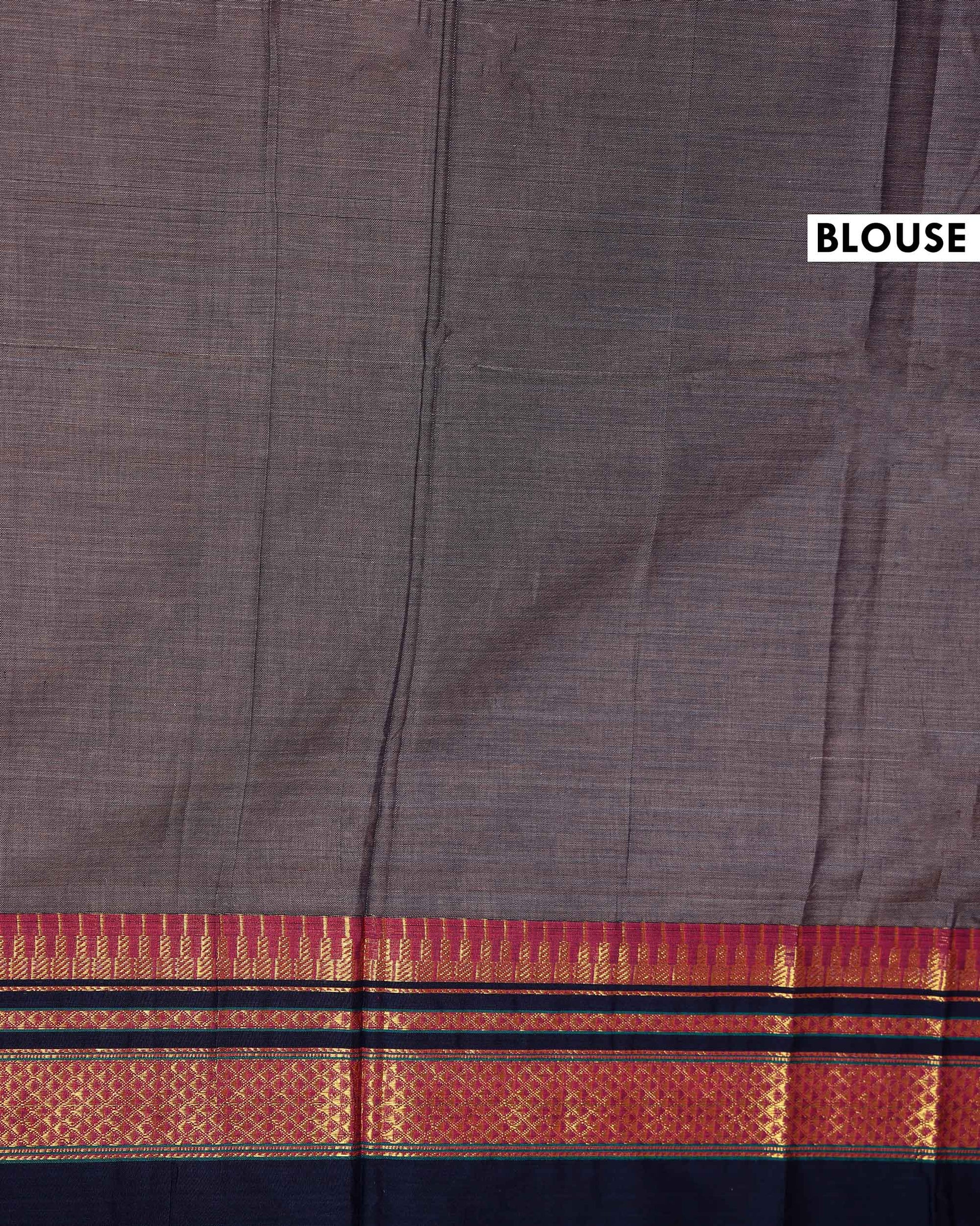 Traditional Narayanpet Cotton Saree with Rich Zari Woven Geometric Border Temple Accents & Classic Handloom Texture - Grey
