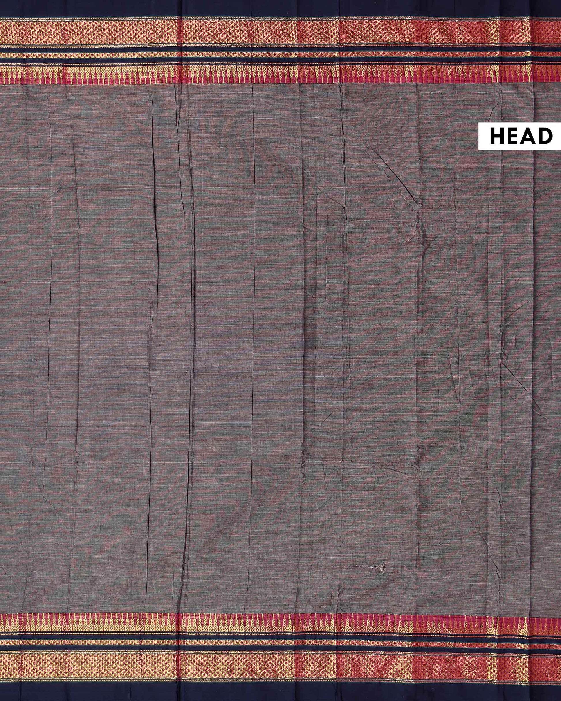 Traditional Narayanpet Cotton Saree with Rich Zari Woven Geometric Border Temple Accents & Classic Handloom Texture - Grey