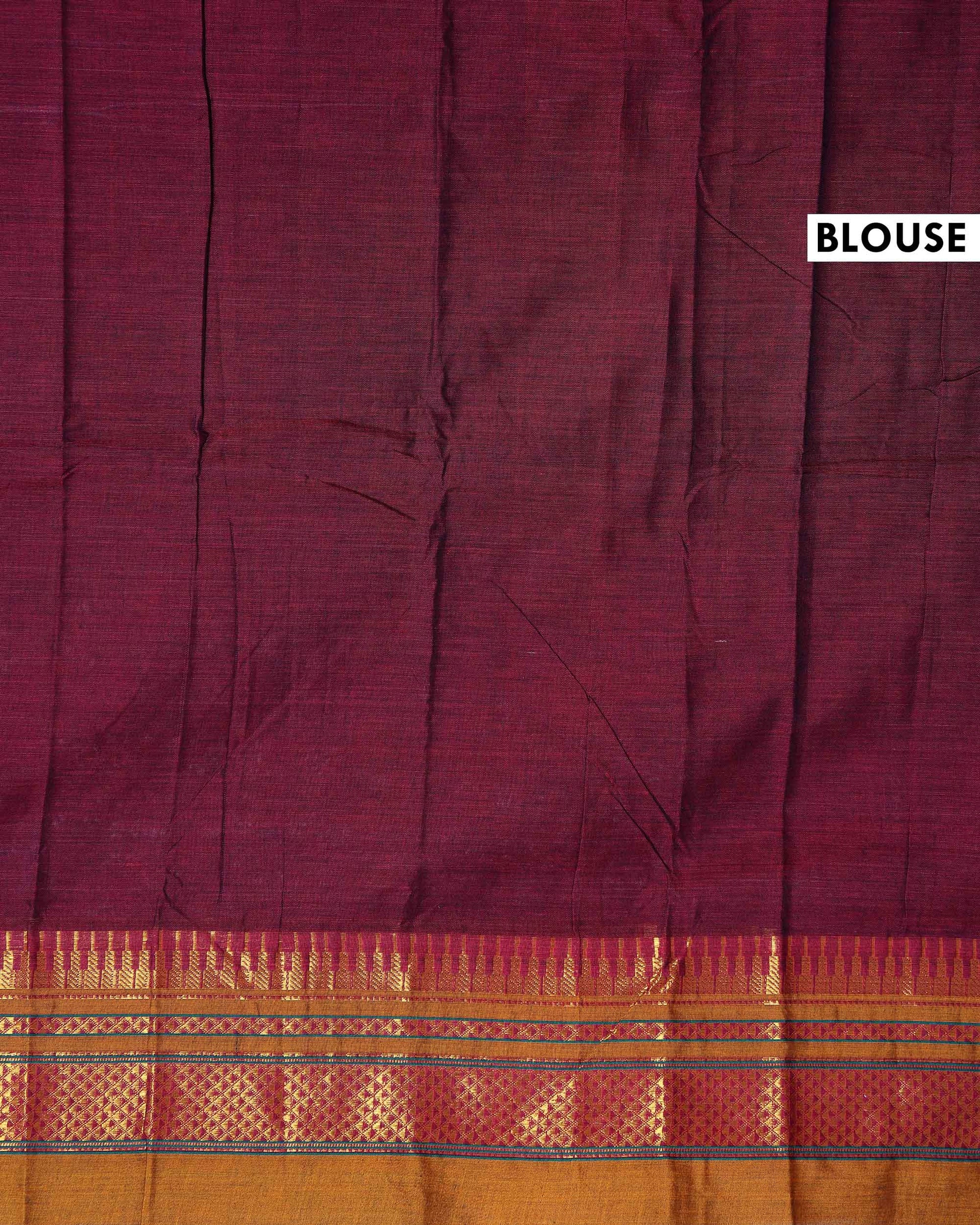Traditional Narayanpet Cotton Saree with Rich Zari Woven Geometric Border Temple Accents & Classic Handloom Texture - Maroon