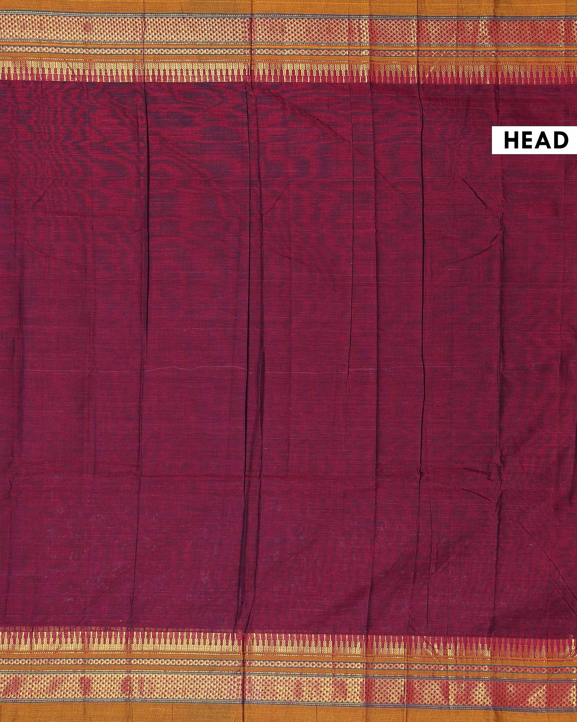 Traditional Narayanpet Cotton Saree with Rich Zari Woven Geometric Border Temple Accents & Classic Handloom Texture - Maroon
