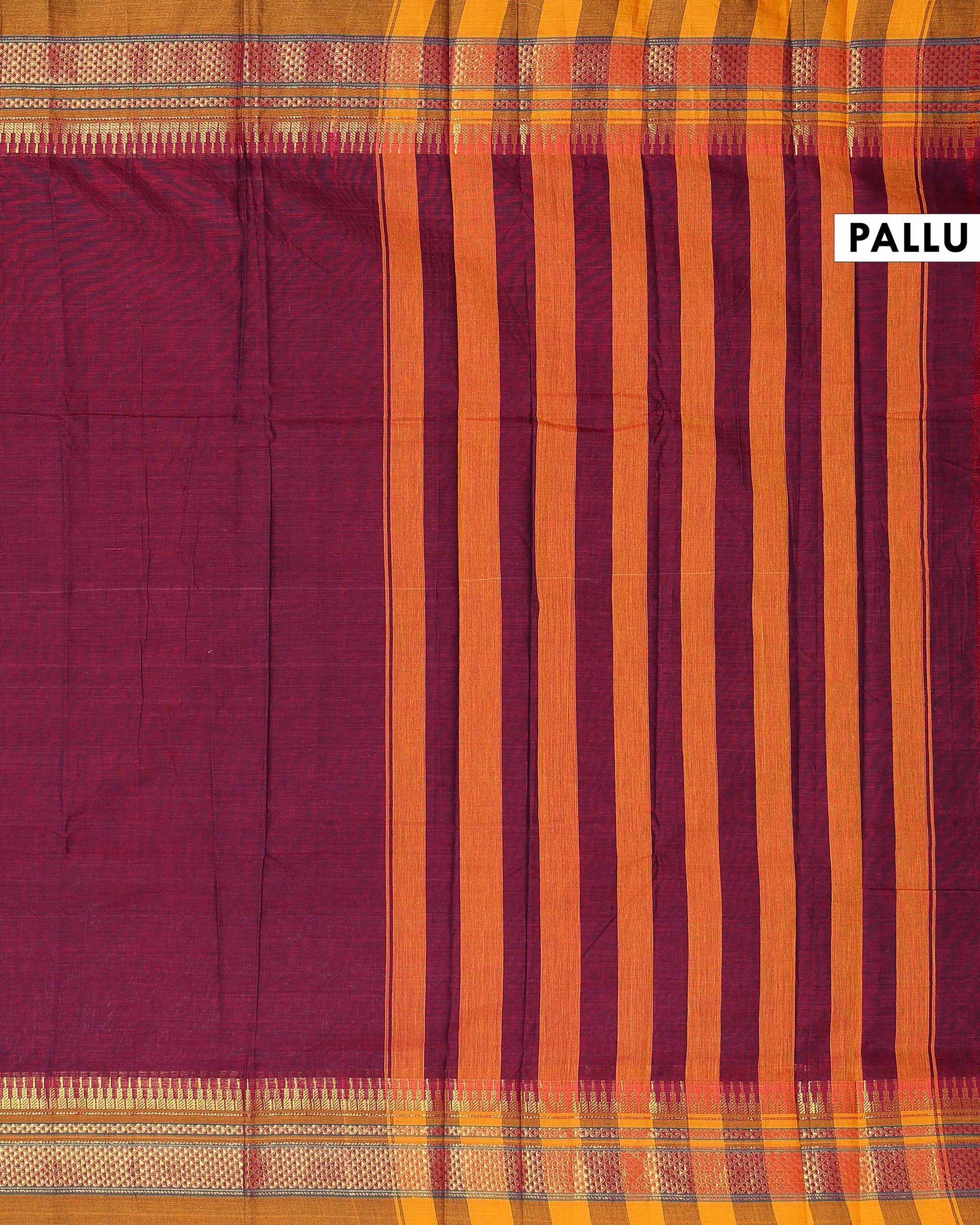 Traditional Narayanpet Cotton Saree with Rich Zari Woven Geometric Border Temple Accents & Classic Handloom Texture - Maroon
