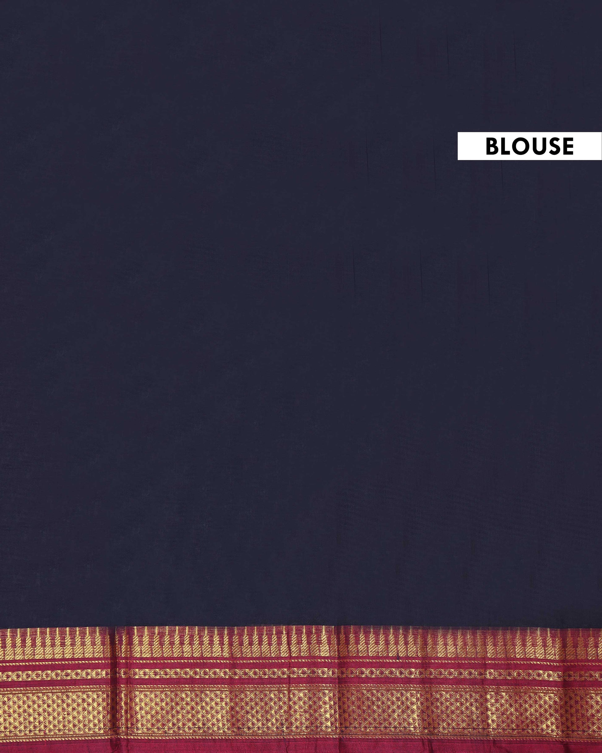 Traditional Narayanpet Cotton Saree with Rich Zari Woven Geometric Border Temple Accents & Classic Handloom Texture - Navy Blue