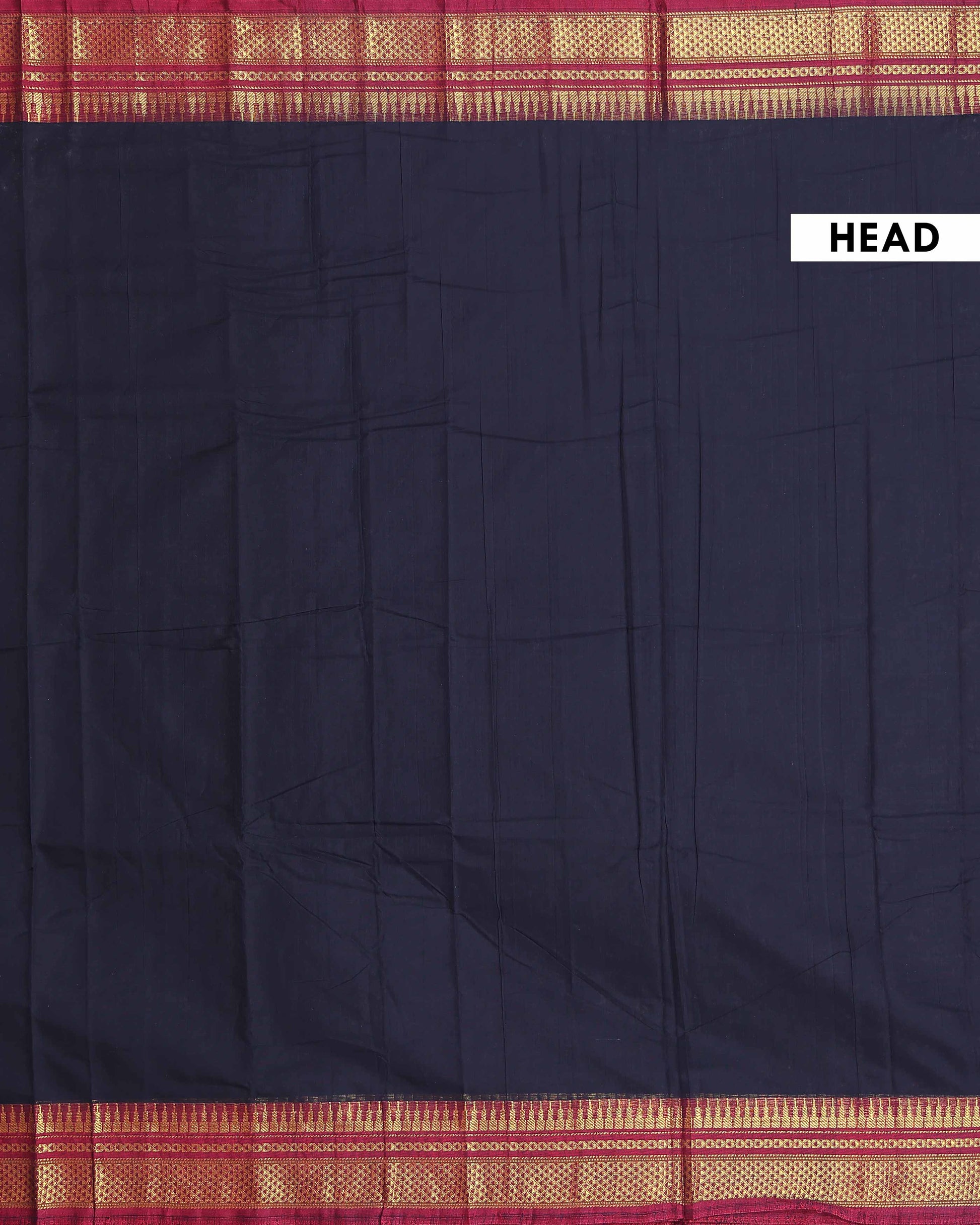 Traditional Narayanpet Cotton Saree with Rich Zari Woven Geometric Border Temple Accents & Classic Handloom Texture - Navy Blue