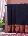 Traditional Narayanpet Cotton Saree with Rich Zari Woven Geometric Border Temple Accents & Classic Handloom Texture - Navy Blue