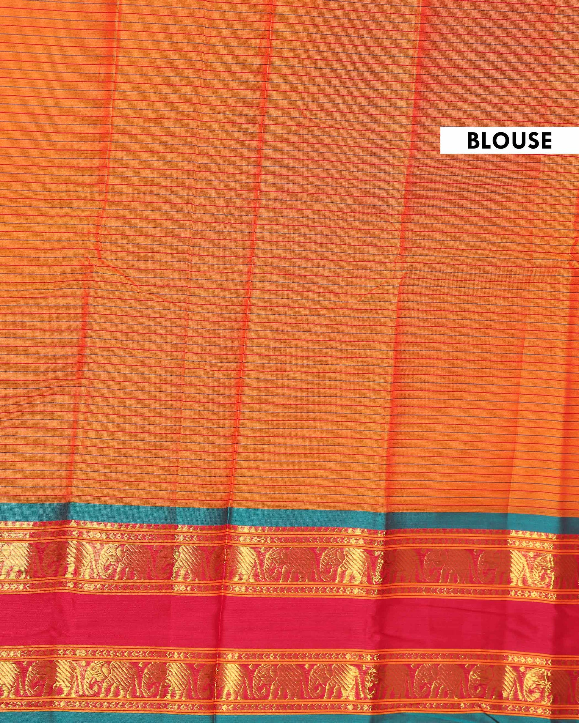 Traditional Narayanpet Cotton Saree with Striped Body Elephant Motif Zari Border & Classic Temple Weave Detailing - Orange