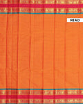 Traditional Narayanpet Cotton Saree with Striped Body Elephant Motif Zari Border & Classic Temple Weave Detailing - Orange