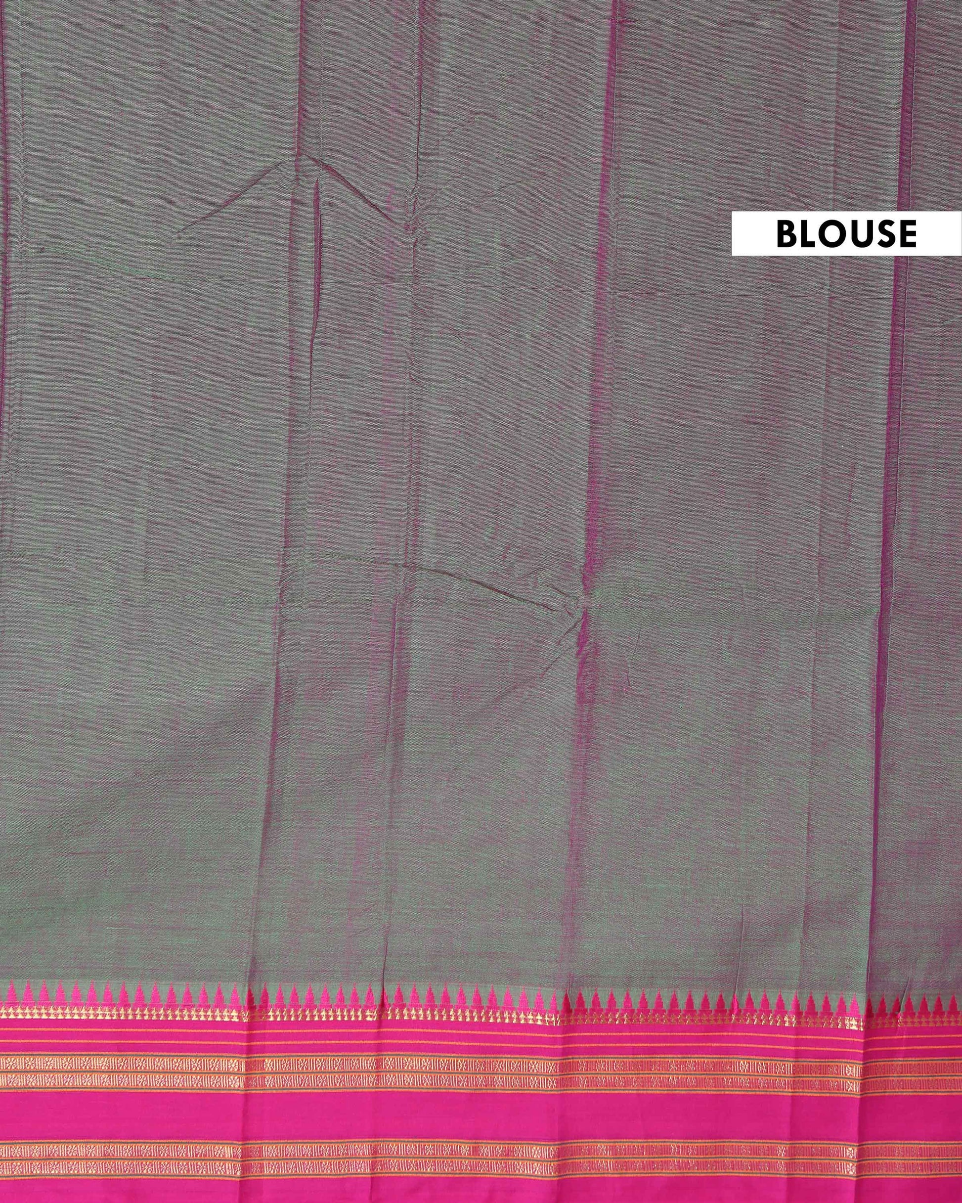 Traditional Narayanpet Cotton Saree with Temple Border Design Handloom Weave & Contrast Zari Accents - Green