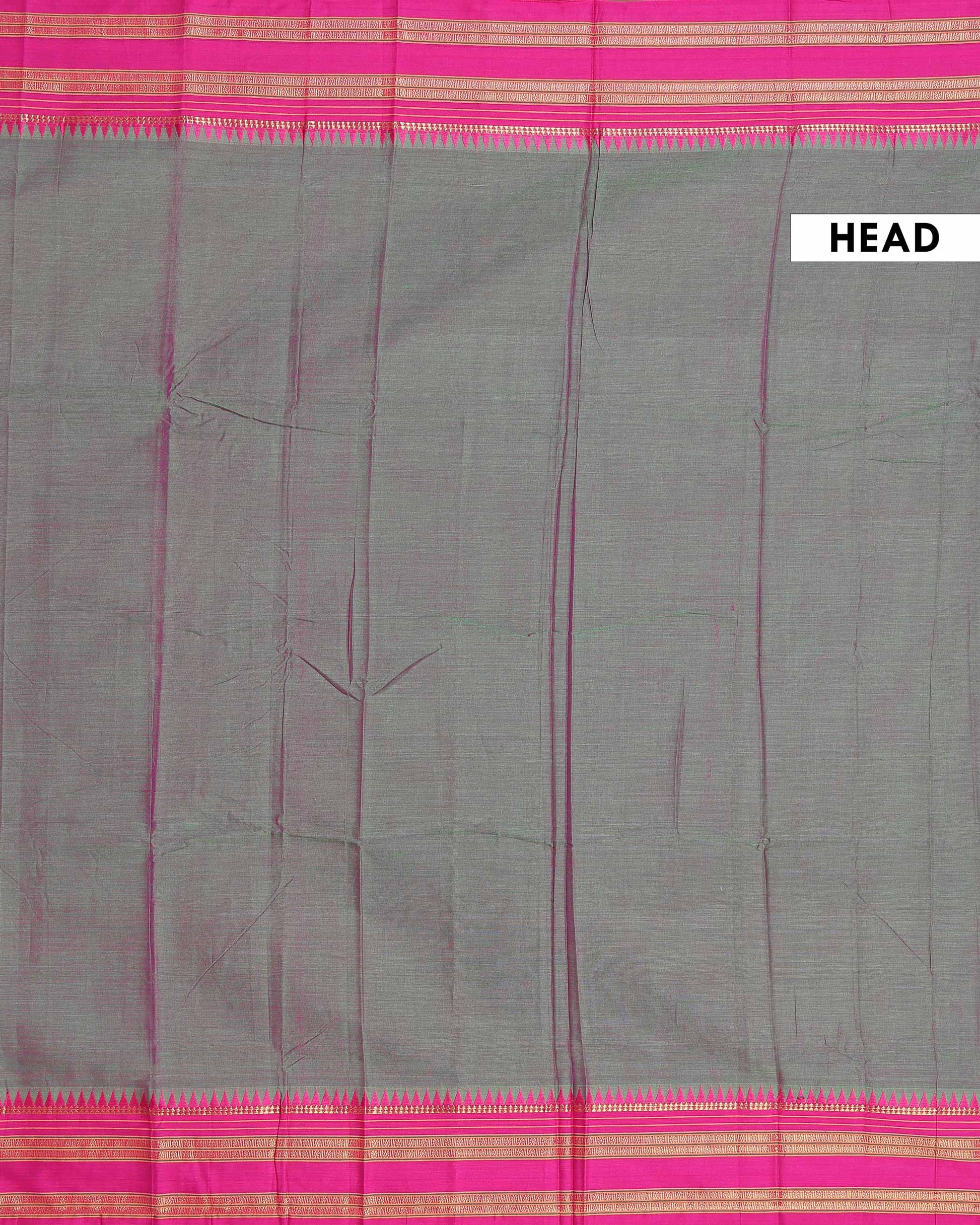 Traditional Narayanpet Cotton Saree with Temple Border Design Handloom Weave & Contrast Zari Accents - Green