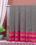 Traditional Narayanpet Cotton Saree with Temple Border Design Handloom Weave & Contrast Zari Accents - Green