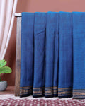 Traditional Narayanpet Cotton Saree with Temple Border Elephant Motif Zari Design & Fine Handloom Texture Weave - Blue