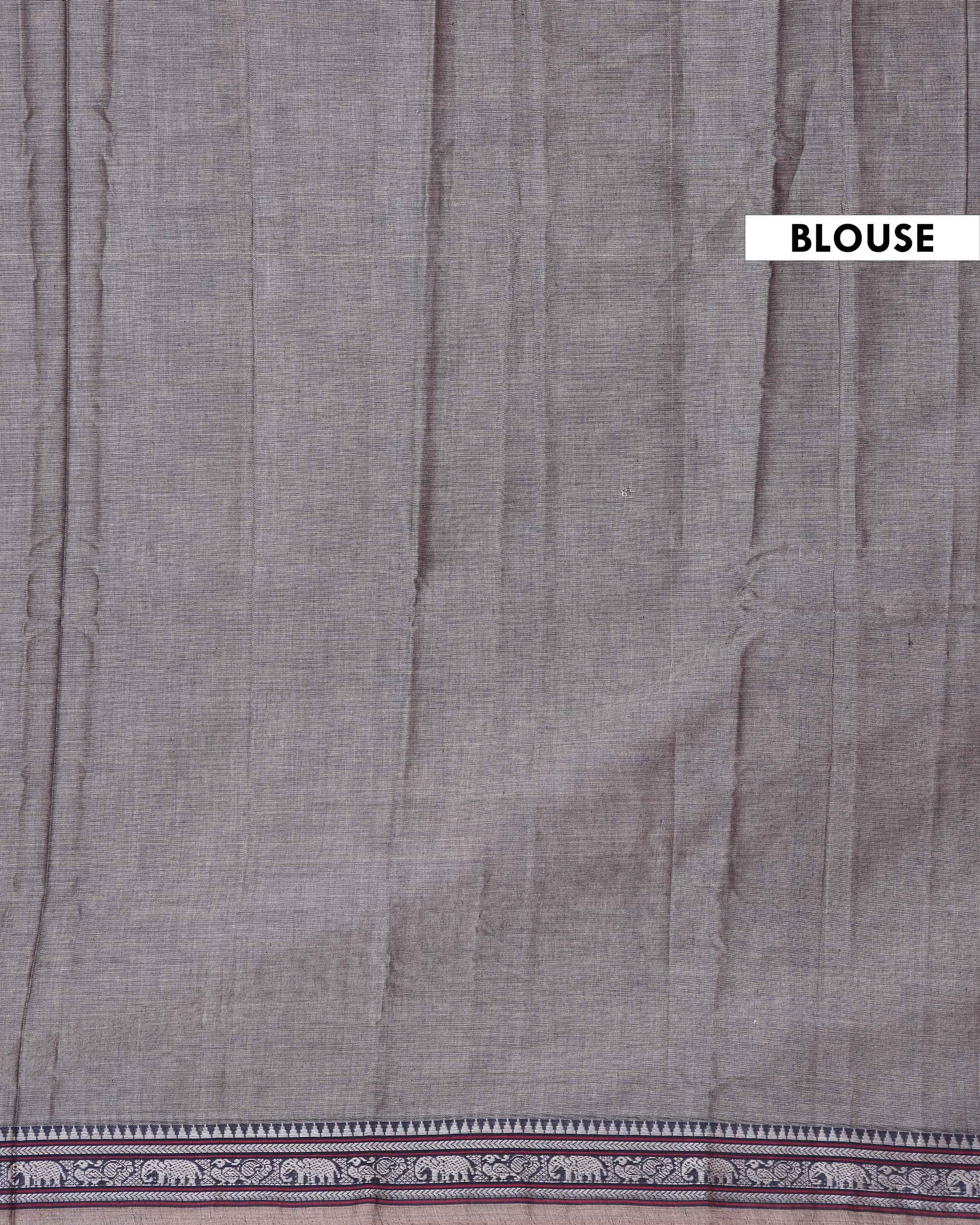 Traditional Narayanpet Cotton Saree with Temple Border Elephant Motif Zari Design & Fine Handloom Texture Weave - Grey