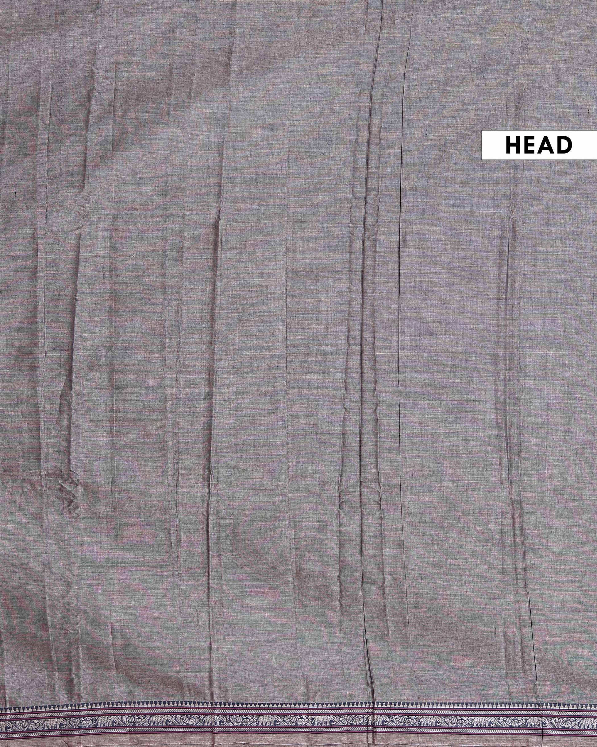 Traditional Narayanpet Cotton Saree with Temple Border Elephant Motif Zari Design & Fine Handloom Texture Weave - Grey