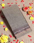 Traditional Narayanpet Cotton Saree with Temple Border Elephant Motif Zari Design & Fine Handloom Texture Weave - Grey