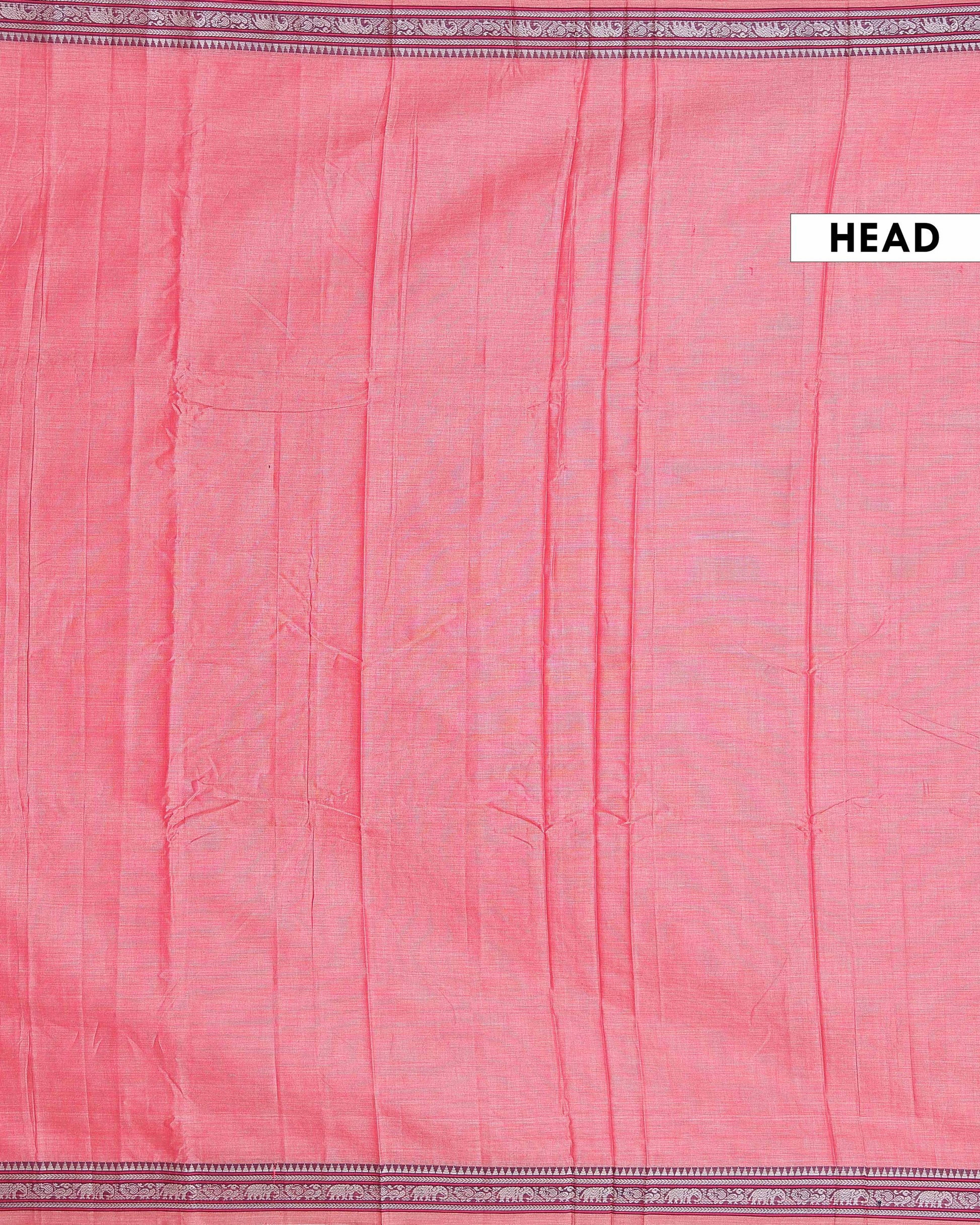 Traditional Narayanpet Cotton Saree with Temple Border Elephant Motif Zari Design & Fine Handloom Texture Weave - Pink