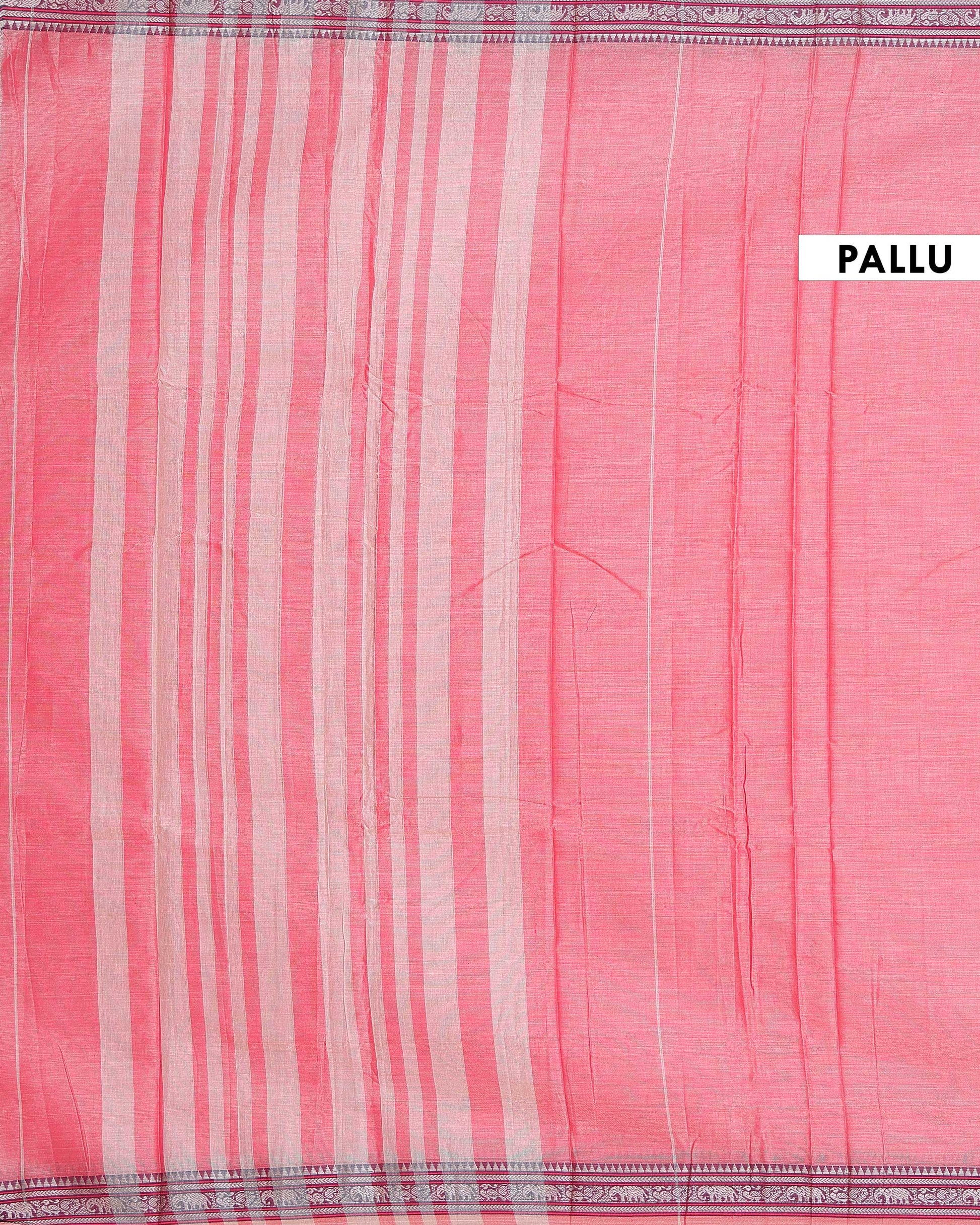 Traditional Narayanpet Cotton Saree with Temple Border Elephant Motif Zari Design & Fine Handloom Texture Weave - Pink