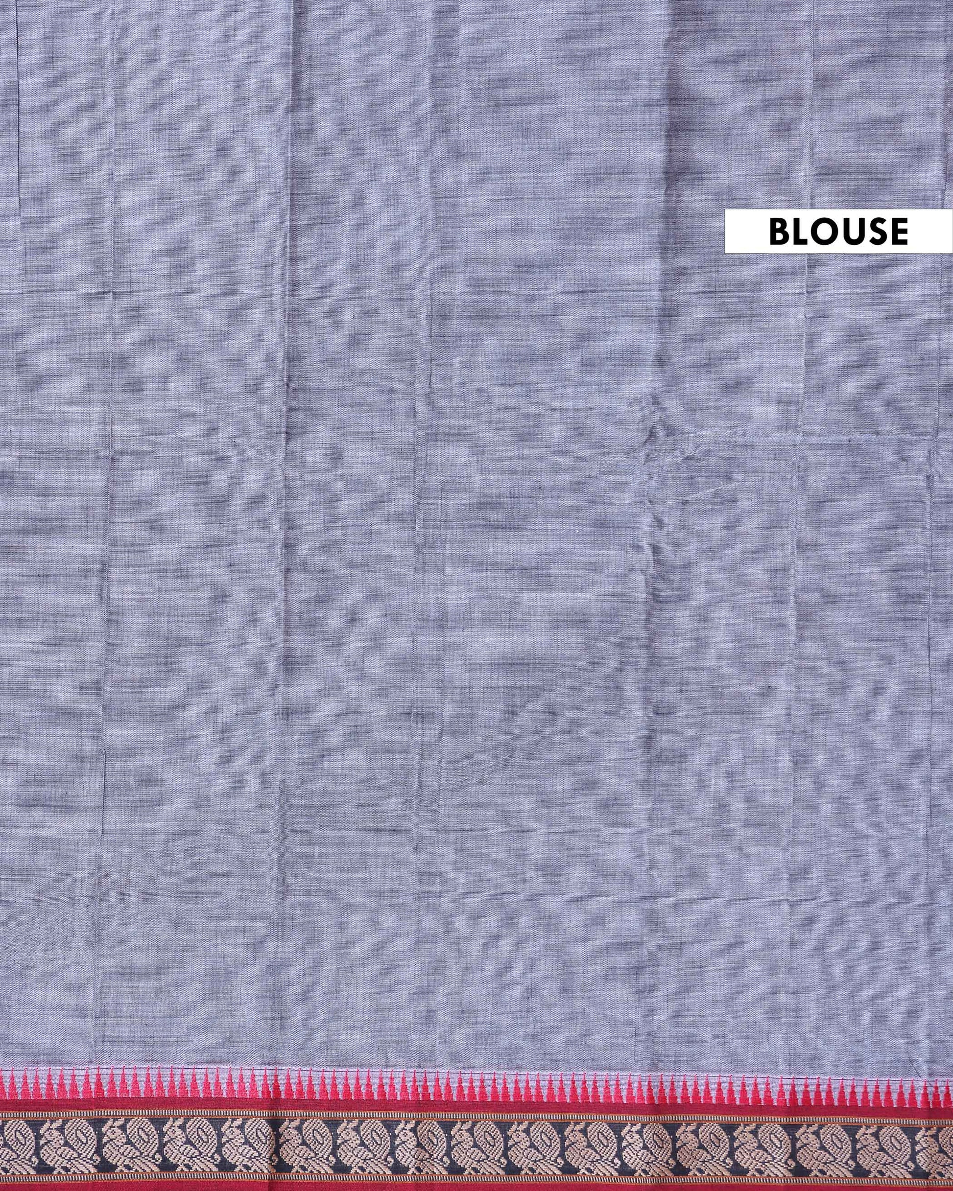 Traditional Narayanpet Cotton Saree with Temple Border Intricate Zari Floral Motifs & Fine Handloom Texture Weave - Grey