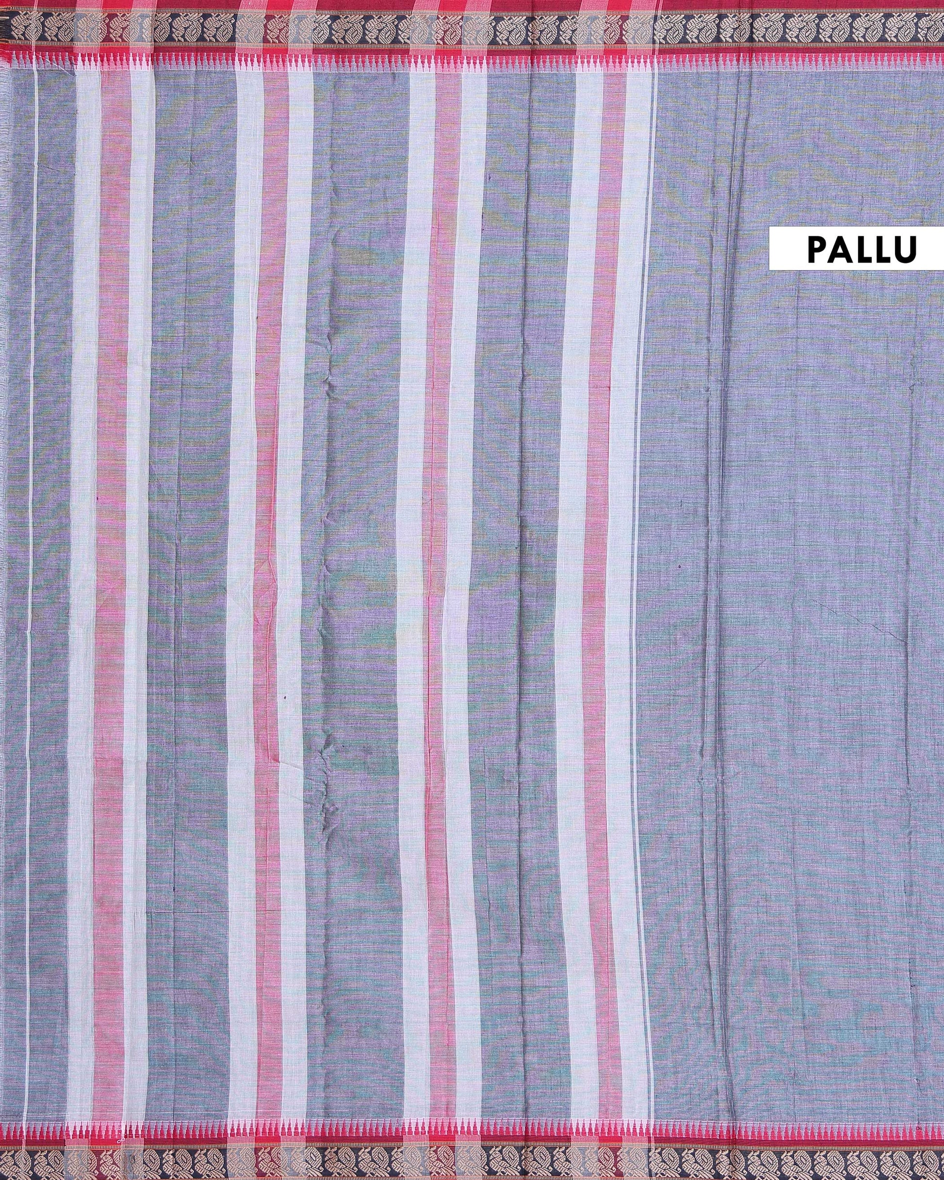 Traditional Narayanpet Cotton Saree with Temple Border Intricate Zari Floral Motifs & Fine Handloom Texture Weave - Grey