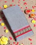 Traditional Narayanpet Cotton Saree with Temple Border Intricate Zari Floral Motifs & Fine Handloom Texture Weave - Grey