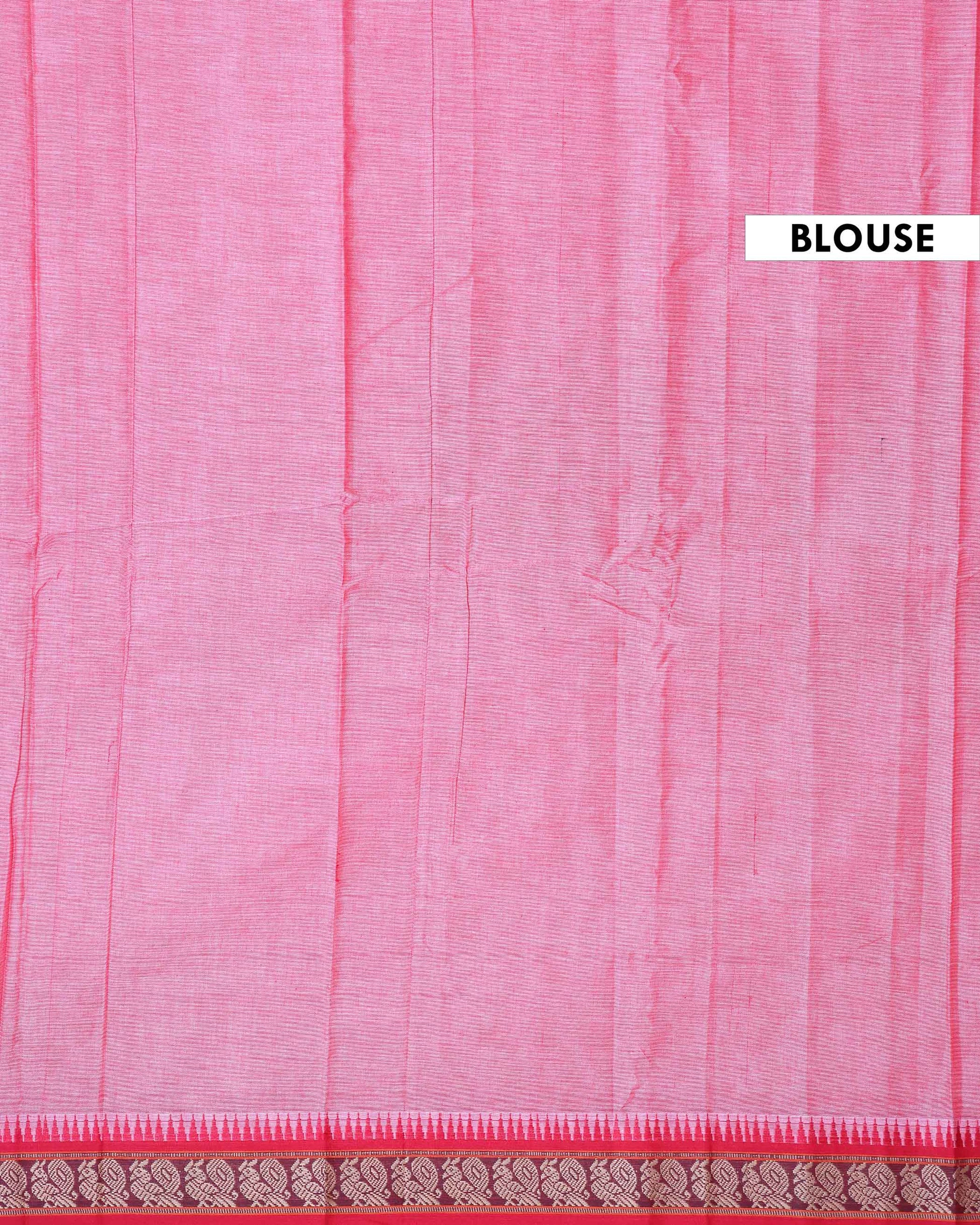 Traditional Narayanpet Cotton Saree with Temple Border Intricate Zari Floral Motifs & Fine Handloom Texture Weave - Pink