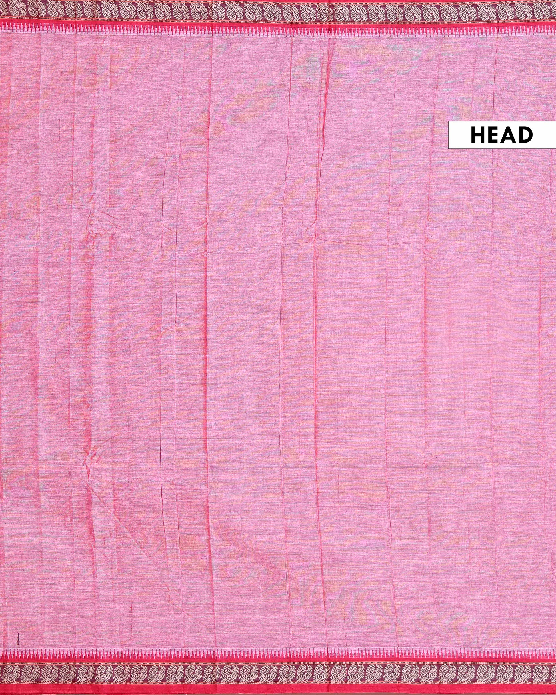 Traditional Narayanpet Cotton Saree with Temple Border Intricate Zari Floral Motifs & Fine Handloom Texture Weave - Pink