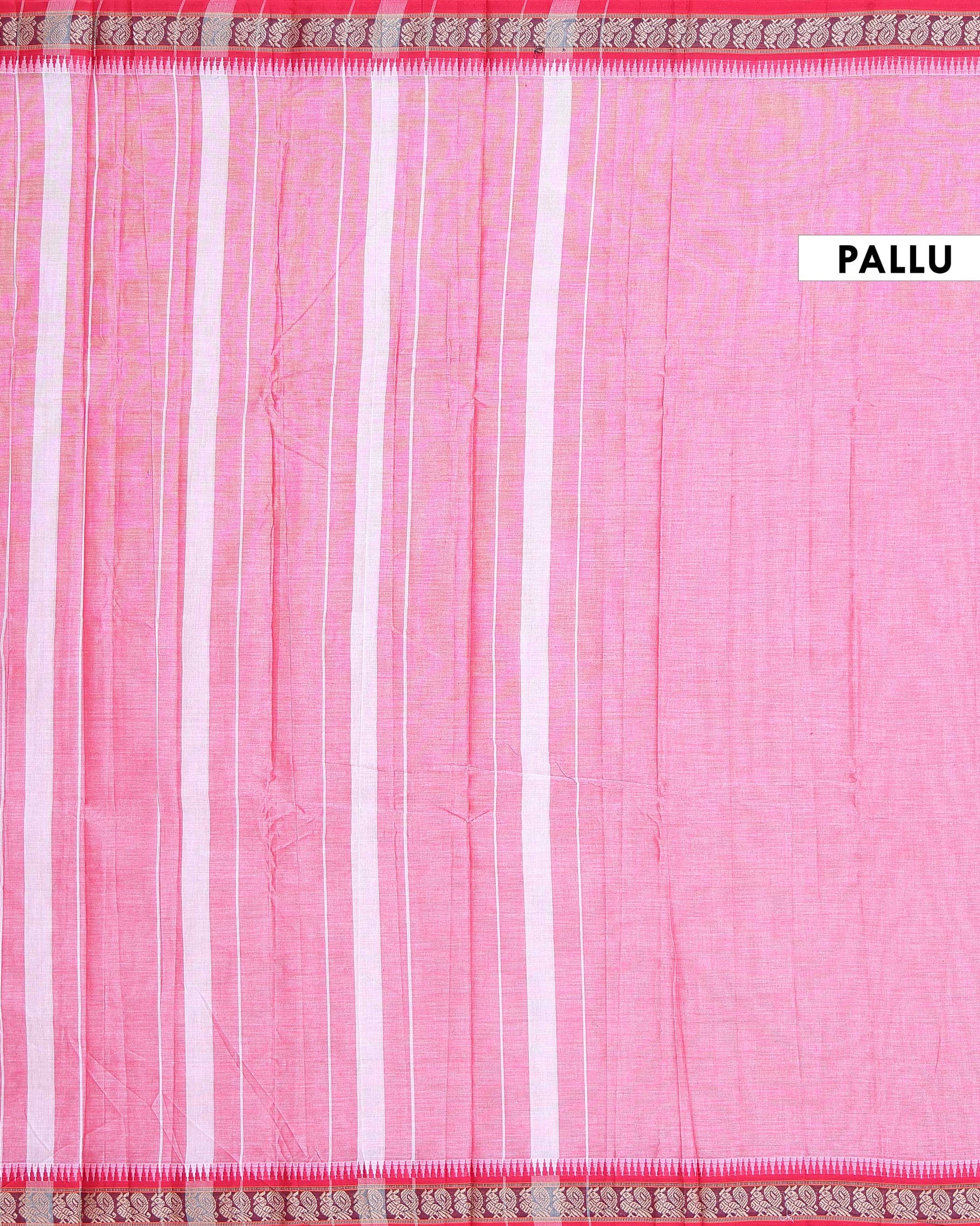 Traditional Narayanpet Cotton Saree with Temple Border Intricate Zari Floral Motifs & Fine Handloom Texture Weave - Pink