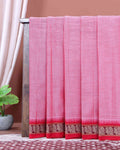 Traditional Narayanpet Cotton Saree with Temple Border Intricate Zari Floral Motifs & Fine Handloom Texture Weave - Pink