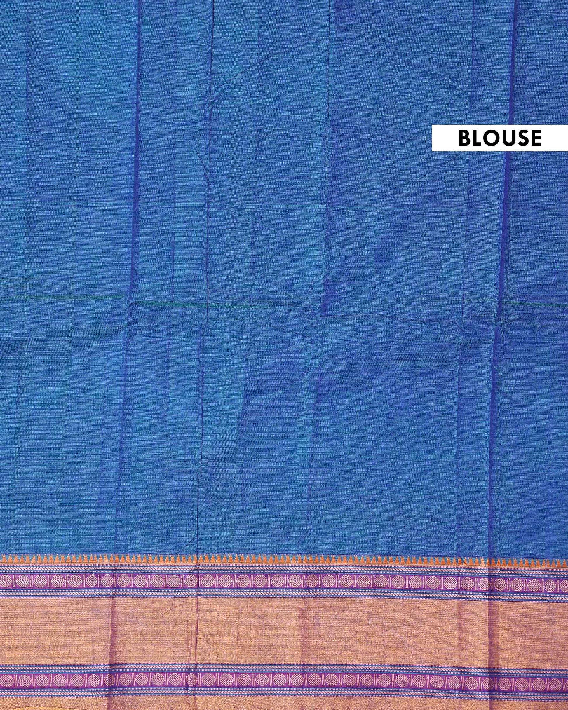 Traditional Narayanpet Cotton Saree with Traditional Contrast Temple Border - Blue