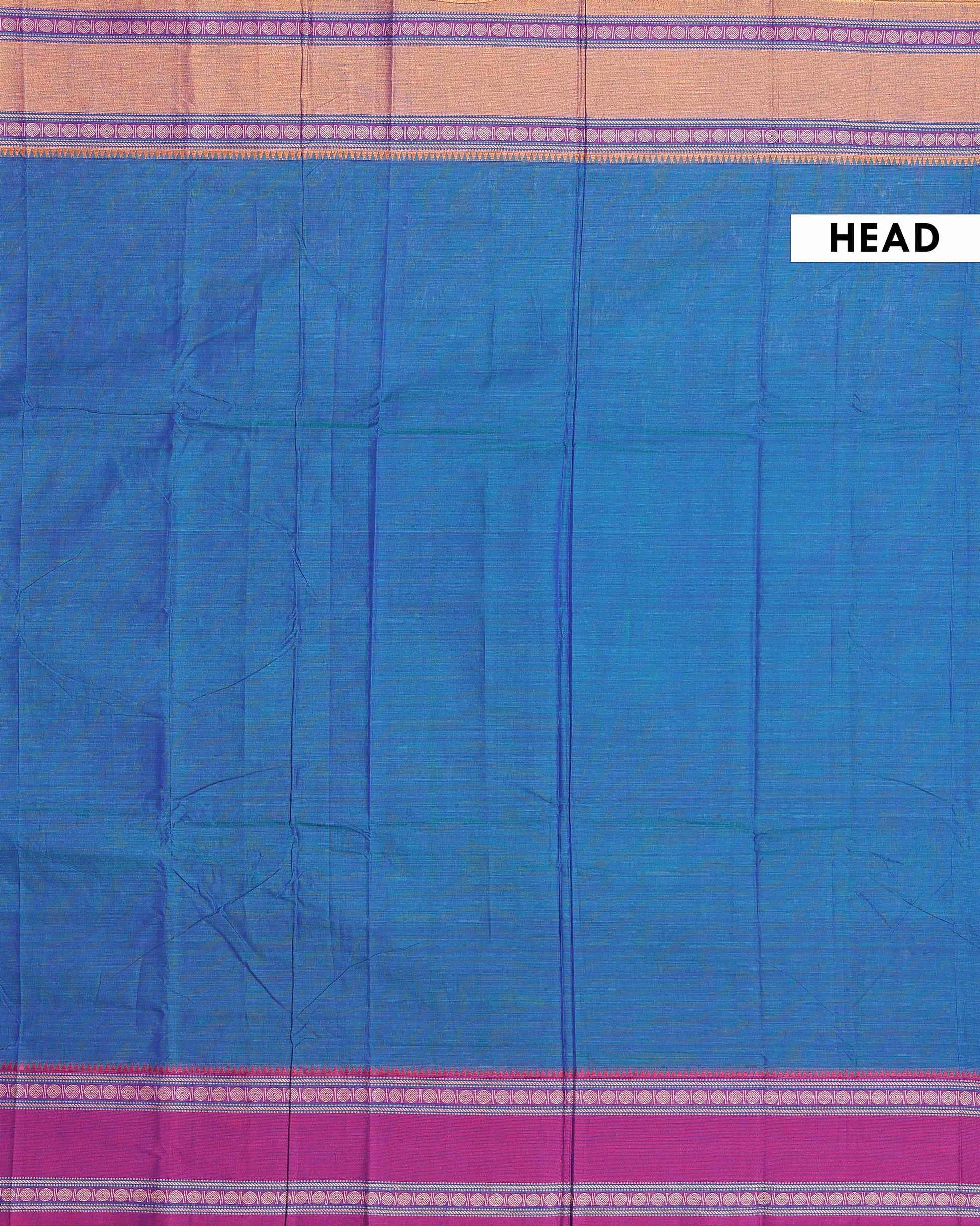 Traditional Narayanpet Cotton Saree with Traditional Contrast Temple Border - Blue