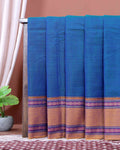 Traditional Narayanpet Cotton Saree with Traditional Contrast Temple Border - Blue
