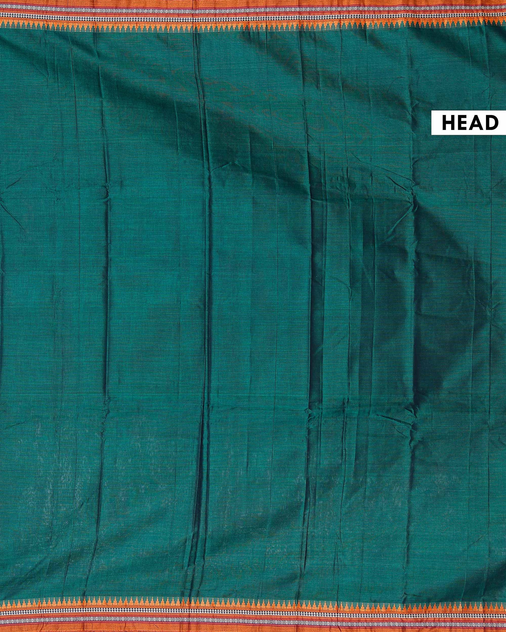 Traditional Narayanpet Cotton Saree with Traditional Temple Border and Fine Zari Style Geometric Weave - Green