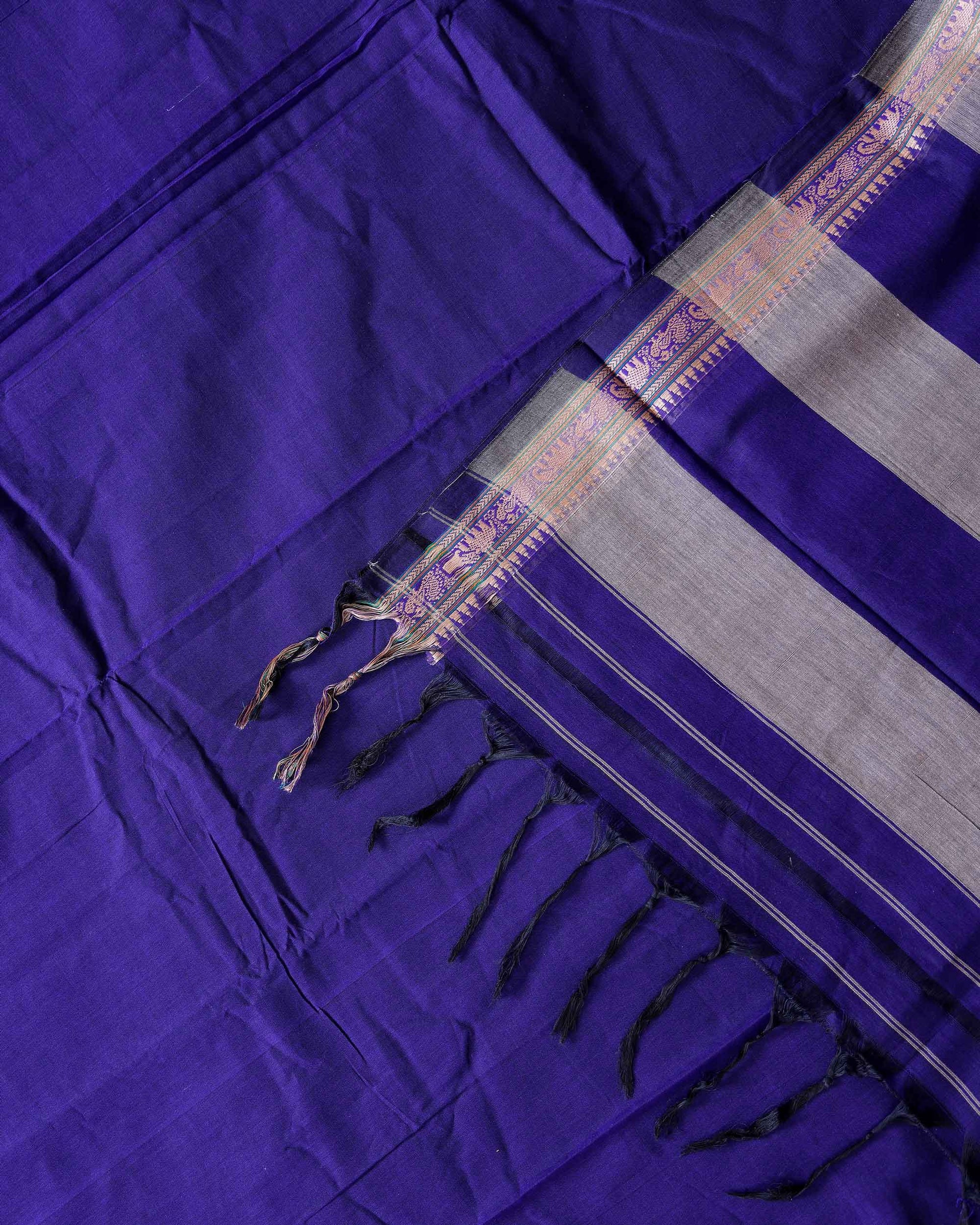 Traditional Narayanpet Cotton Saree with Traditional Temple Border and Intricate Elephant Motif Weave- Purple