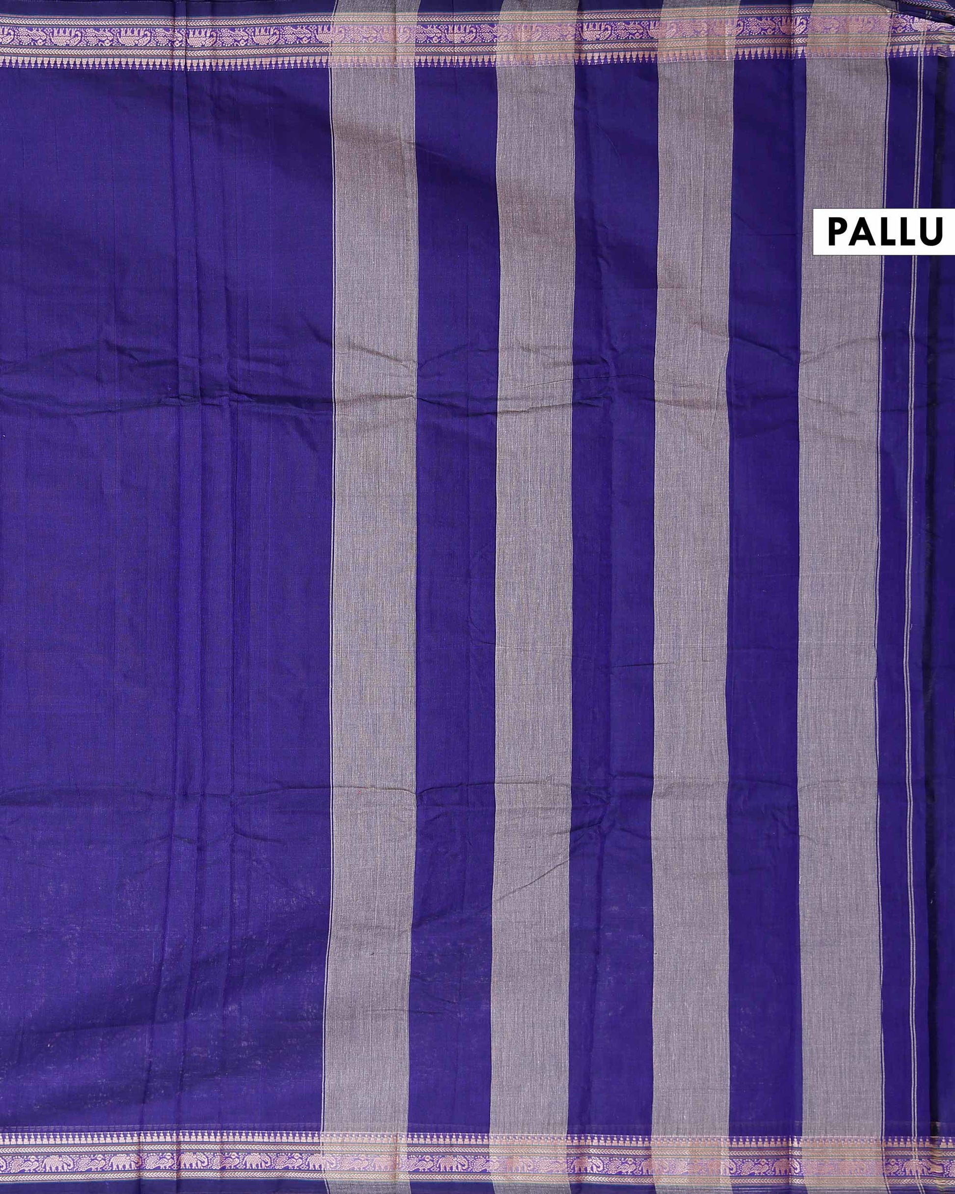 Traditional Narayanpet Cotton Saree with Traditional Temple Border and Intricate Elephant Motif Weave- Purple