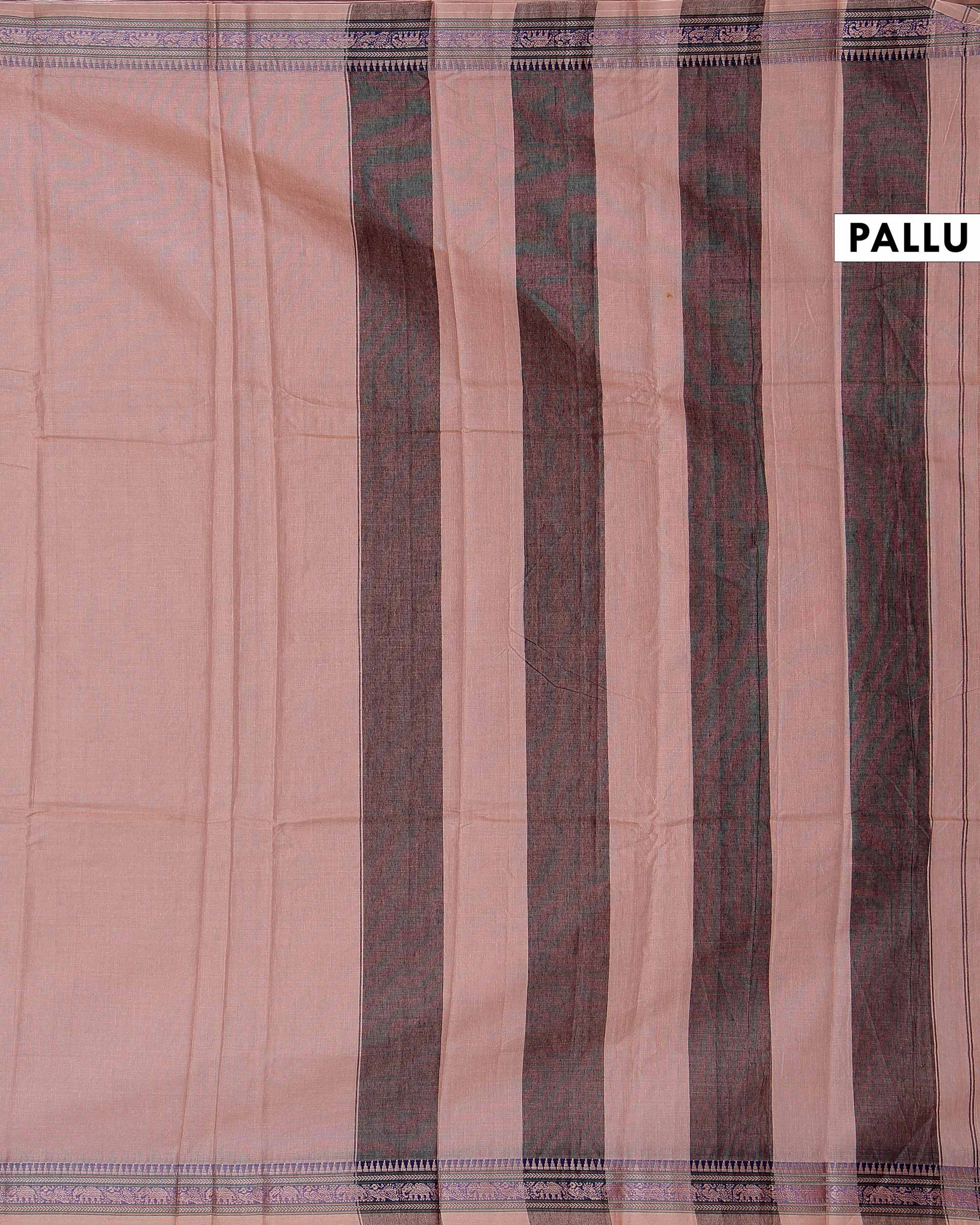 Traditional Narayanpet Cotton Saree with Traditional Temple Border and Intricate Elephant Motif Weave - Beige