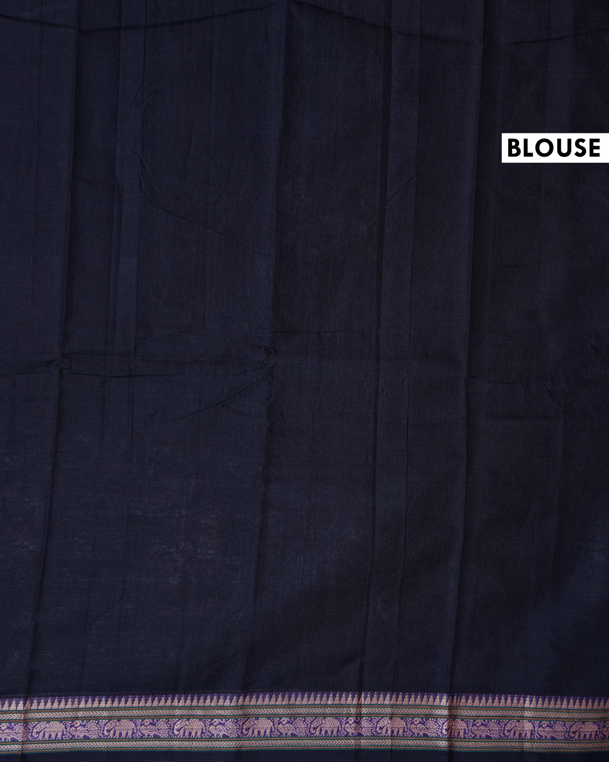 Traditional Narayanpet Cotton Saree with Traditional Temple Border and Intricate Elephant Motif Weave - Black