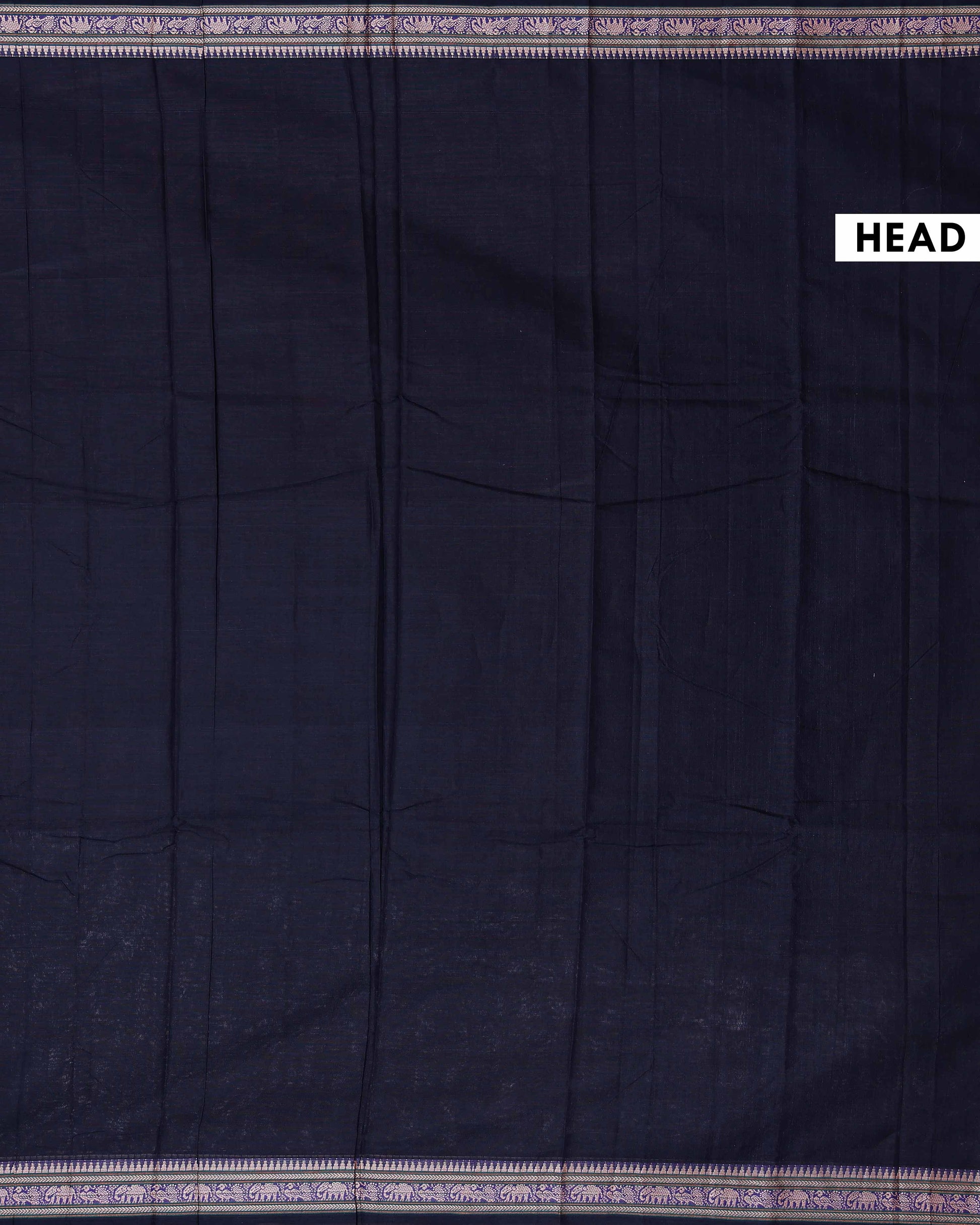 Traditional Narayanpet Cotton Saree with Traditional Temple Border and Intricate Elephant Motif Weave - Black