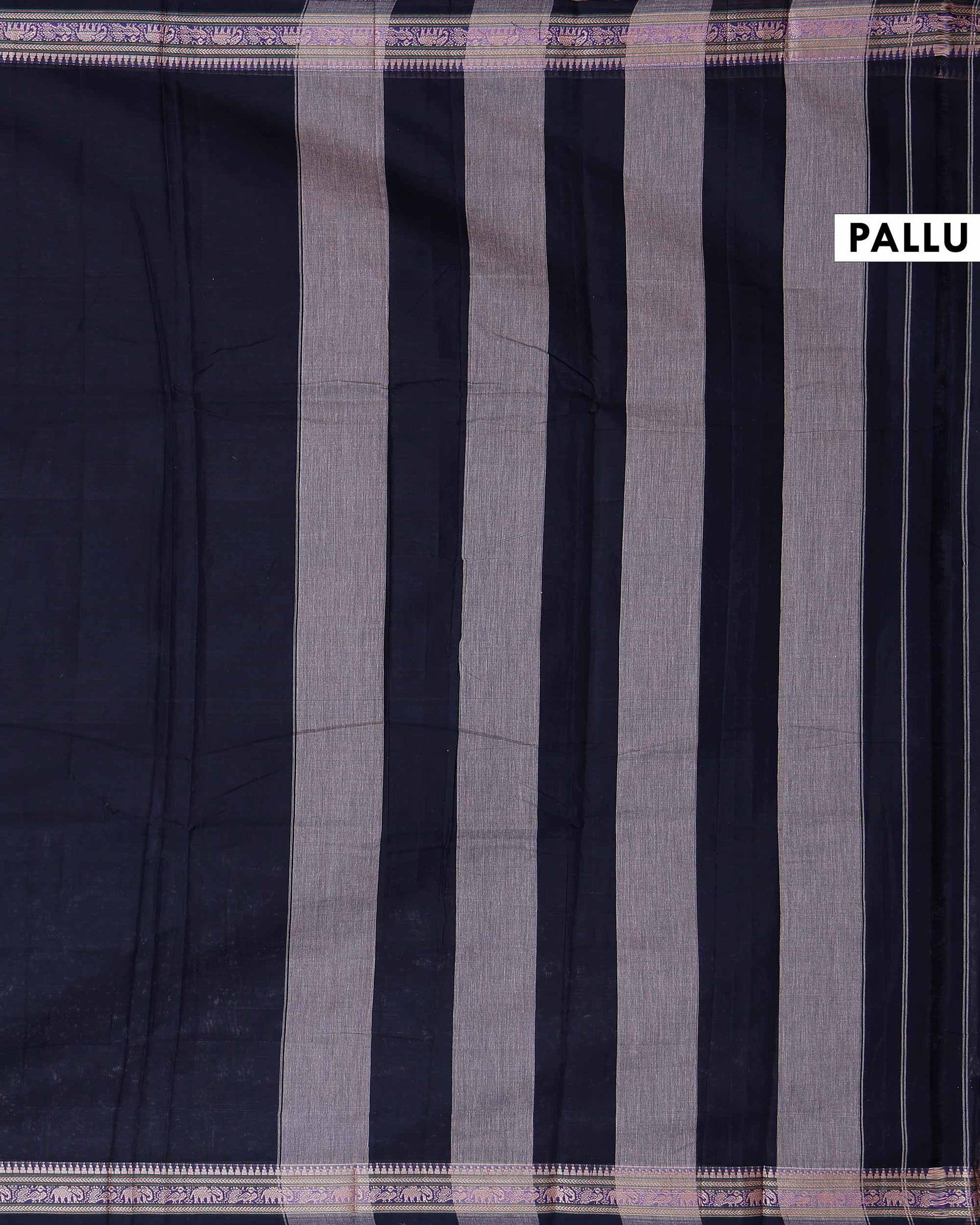 Traditional Narayanpet Cotton Saree with Traditional Temple Border and Intricate Elephant Motif Weave - Black