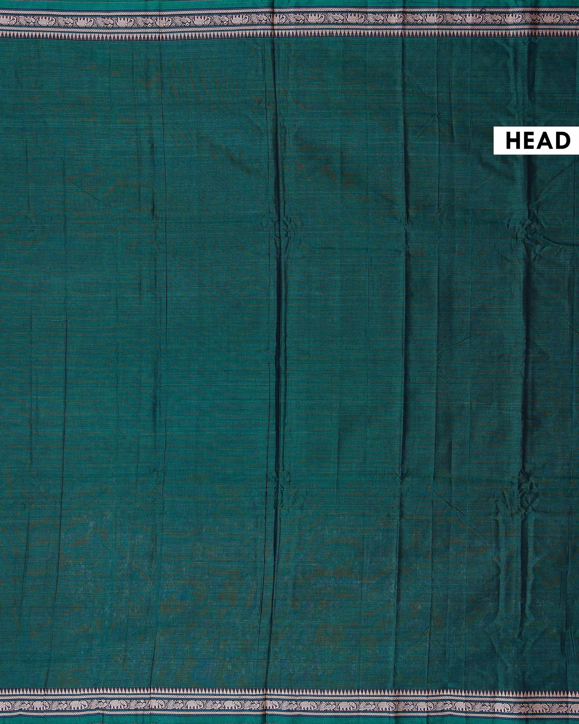 Traditional Narayanpet Cotton Saree with Traditional Temple Border and Intricate Elephant Motif Weave - Green