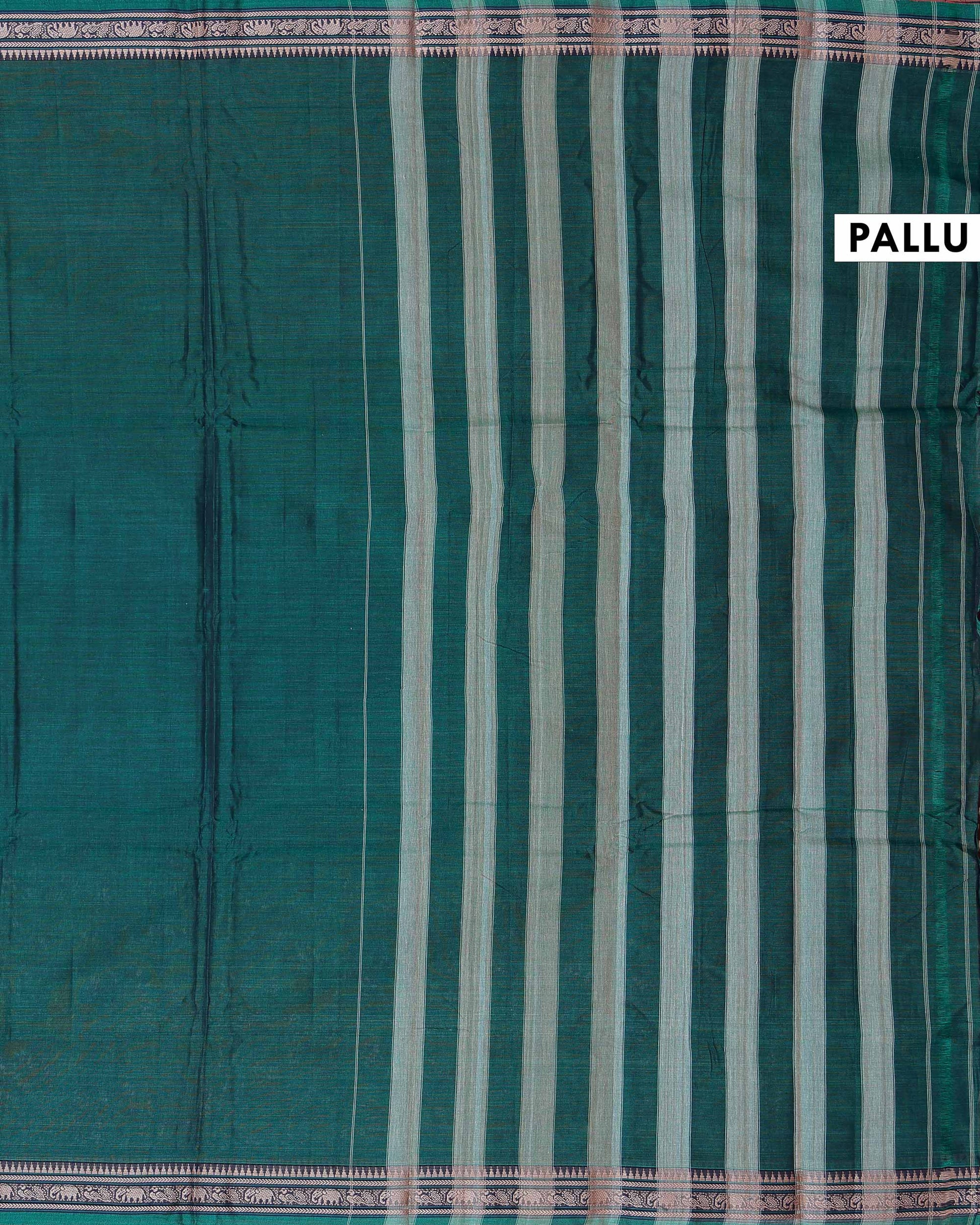 Traditional Narayanpet Cotton Saree with Traditional Temple Border and Intricate Elephant Motif Weave - Green