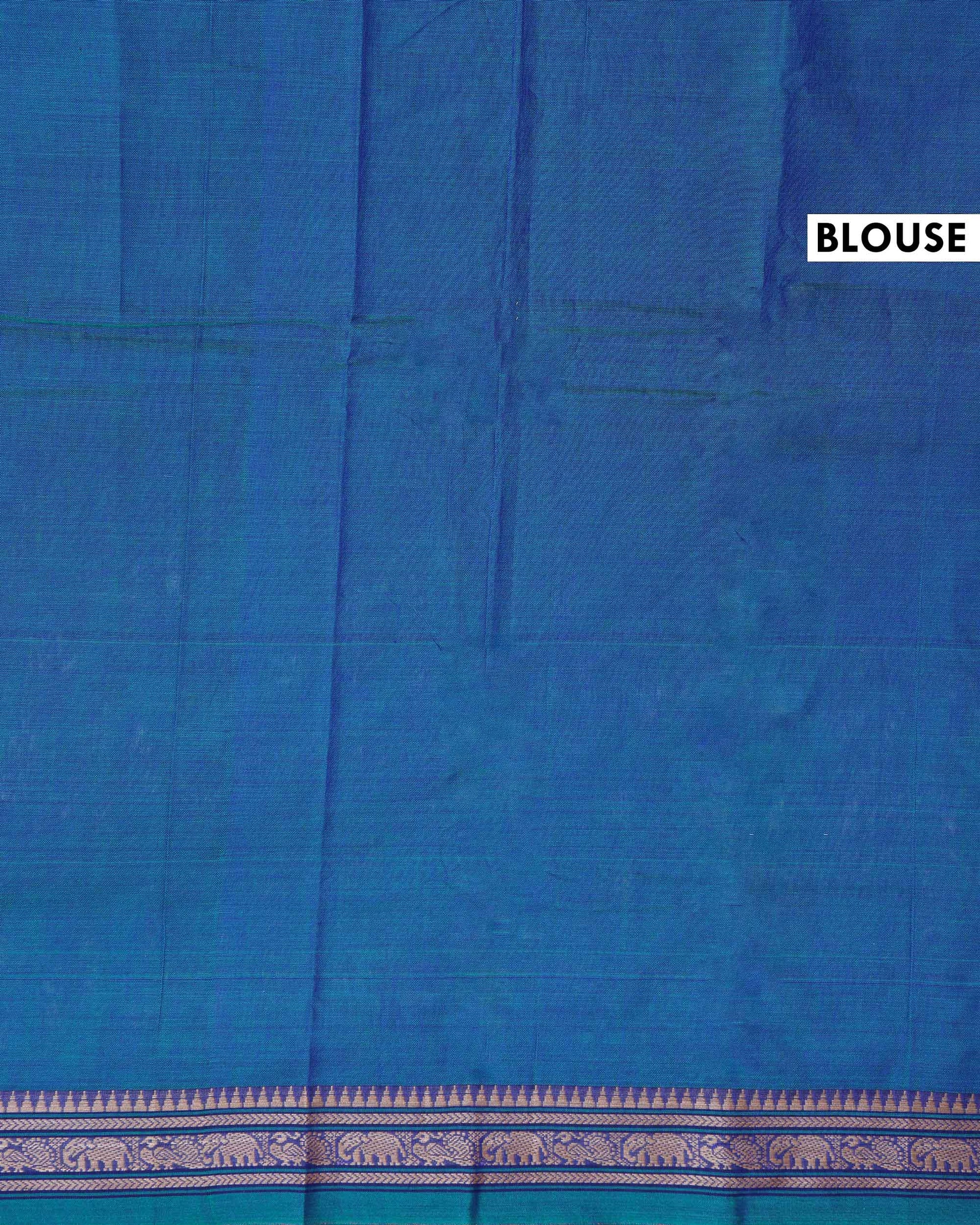 Traditional Narayanpet Cotton Saree with Traditional Temple Border and Intricate Elephant Motif Weave - Teal