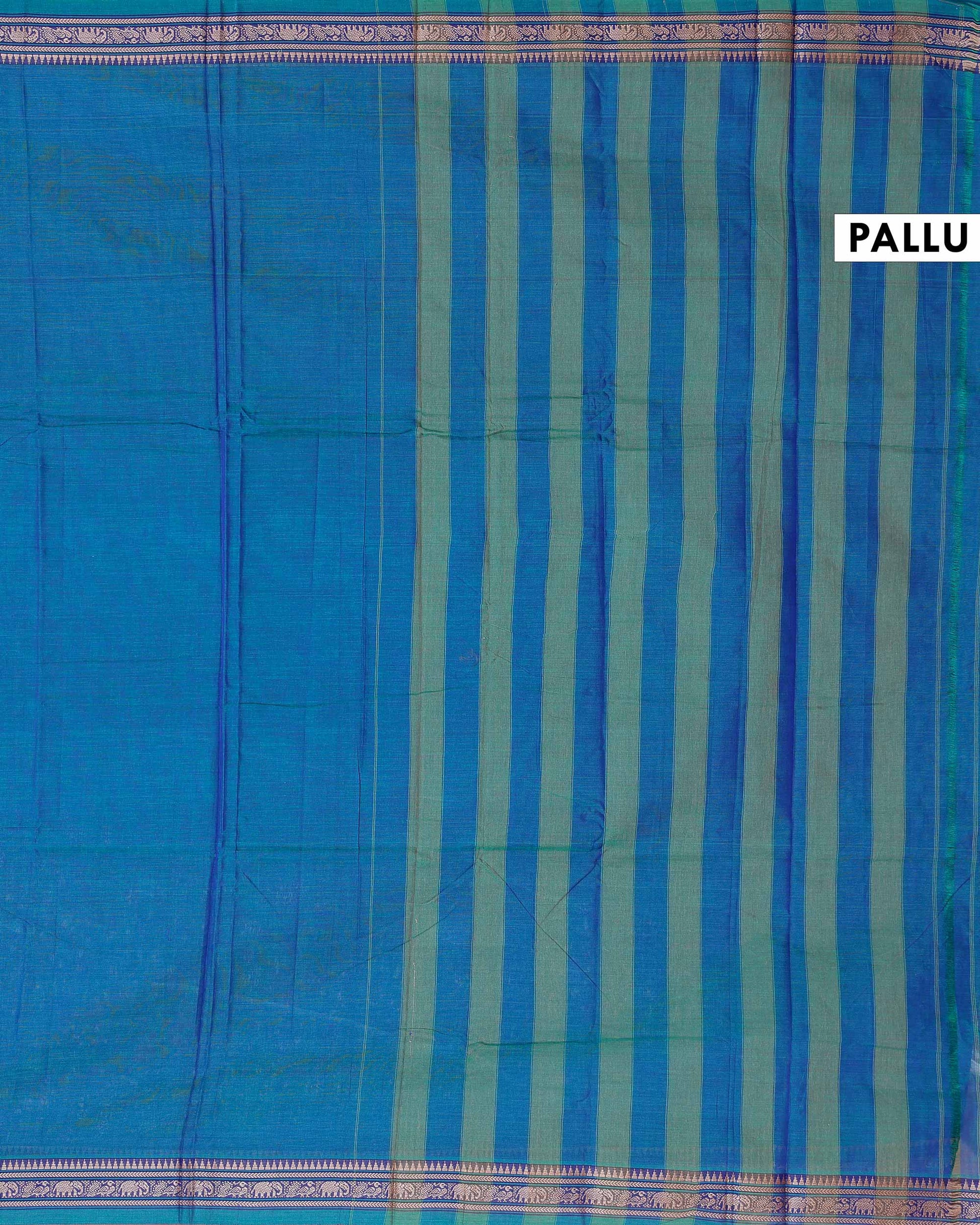 Traditional Narayanpet Cotton Saree with Traditional Temple Border and Intricate Elephant Motif Weave - Teal