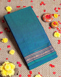 Traditional Narayanpet Cotton Saree with Traditional Temple Border and Intricate Elephant Motif Weave - Teal