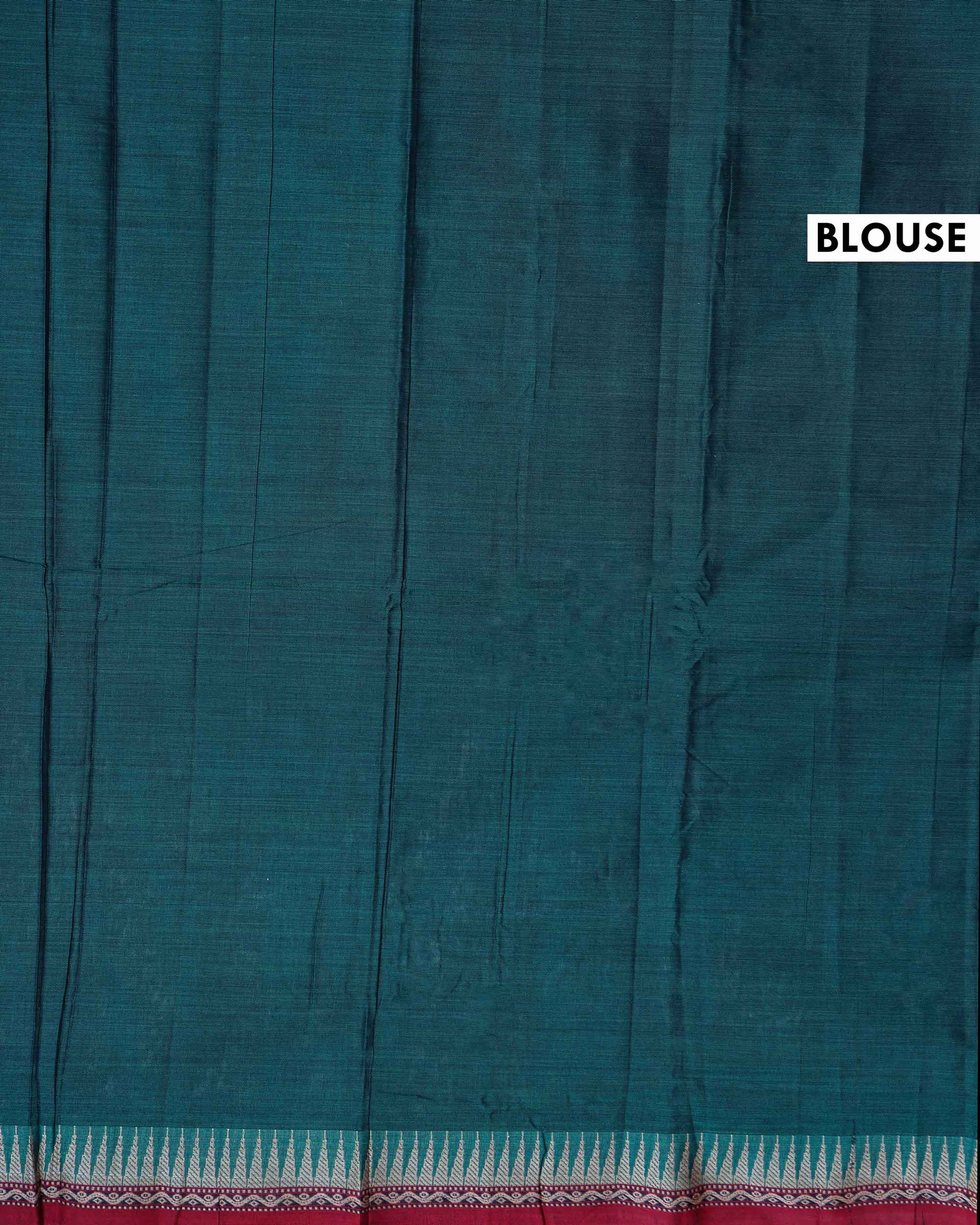 Traditional Narayanpet Cotton Saree with Traditional Temple Border and Intricate Geometric Zari Style - Dark Green