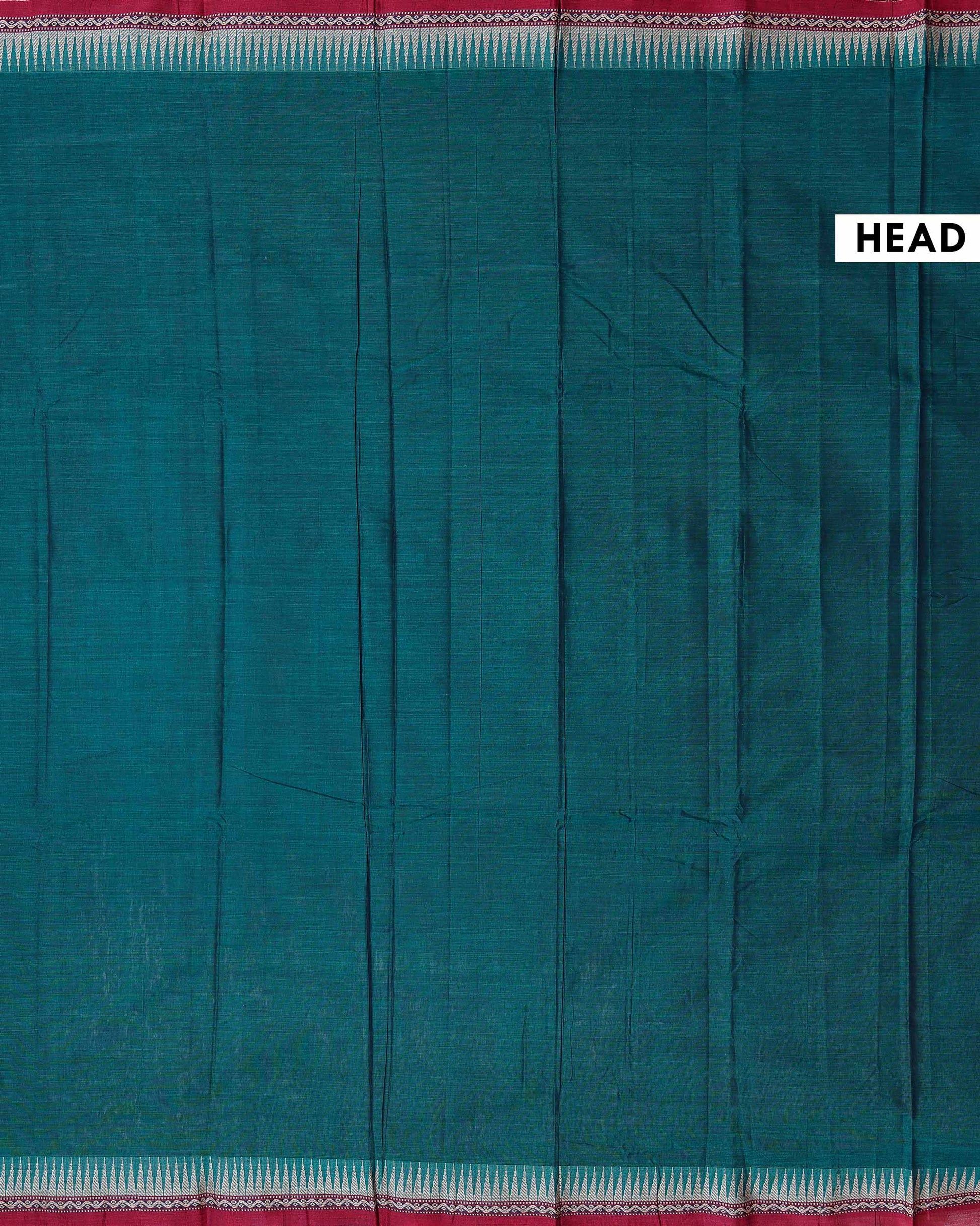 Traditional Narayanpet Cotton Saree with Traditional Temple Border and Intricate Geometric Zari Style - Dark Green