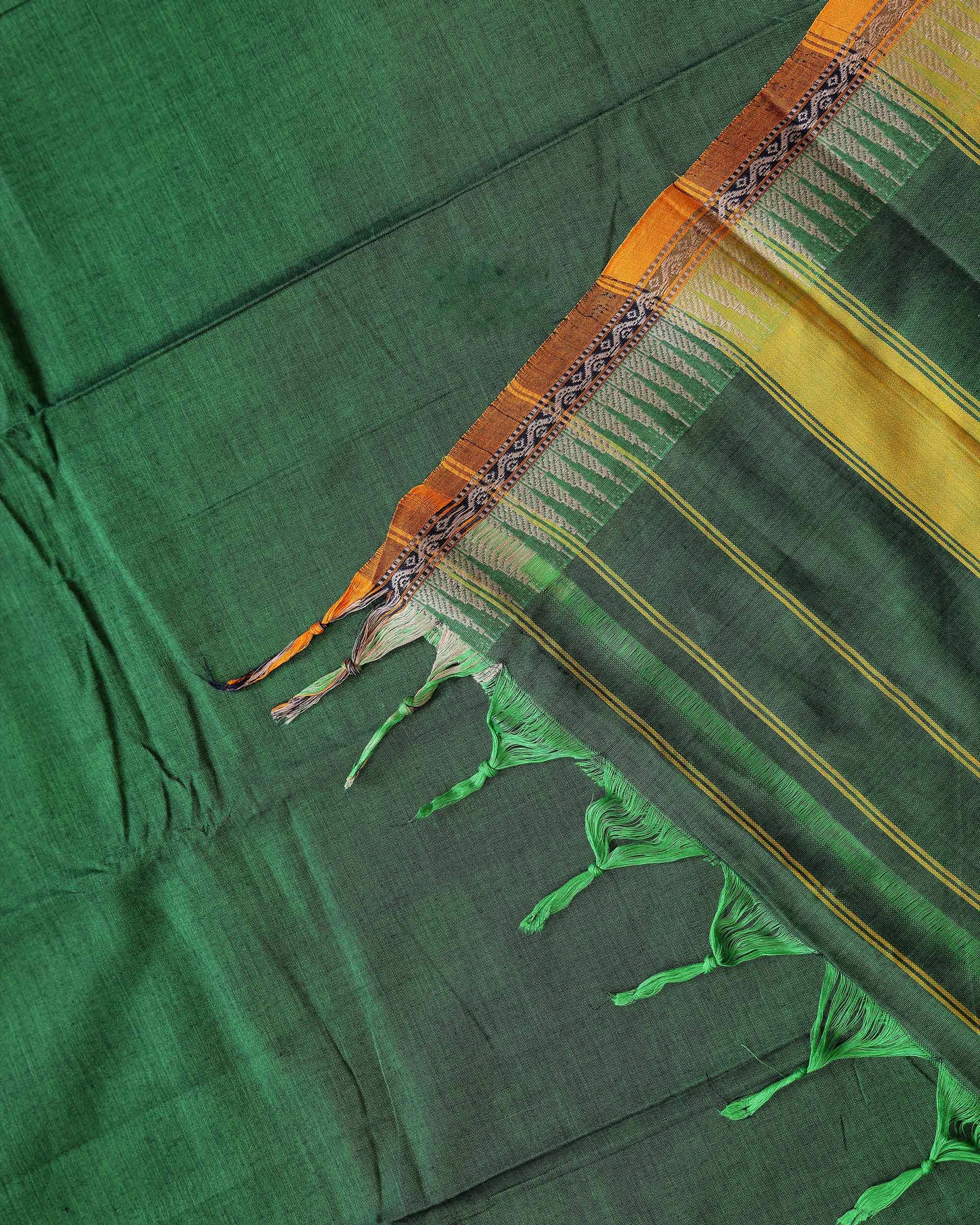 Traditional Narayanpet Cotton Saree with Traditional Temple Border and Intricate Geometric Zari Style - Green